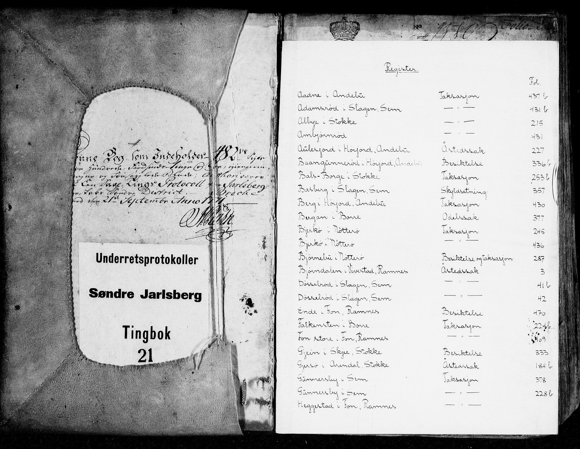 Søndre Jarlsberg sorenskriveri, SAKO/A-129/F/Fa/L0021: Tingbok, 1771-1779
