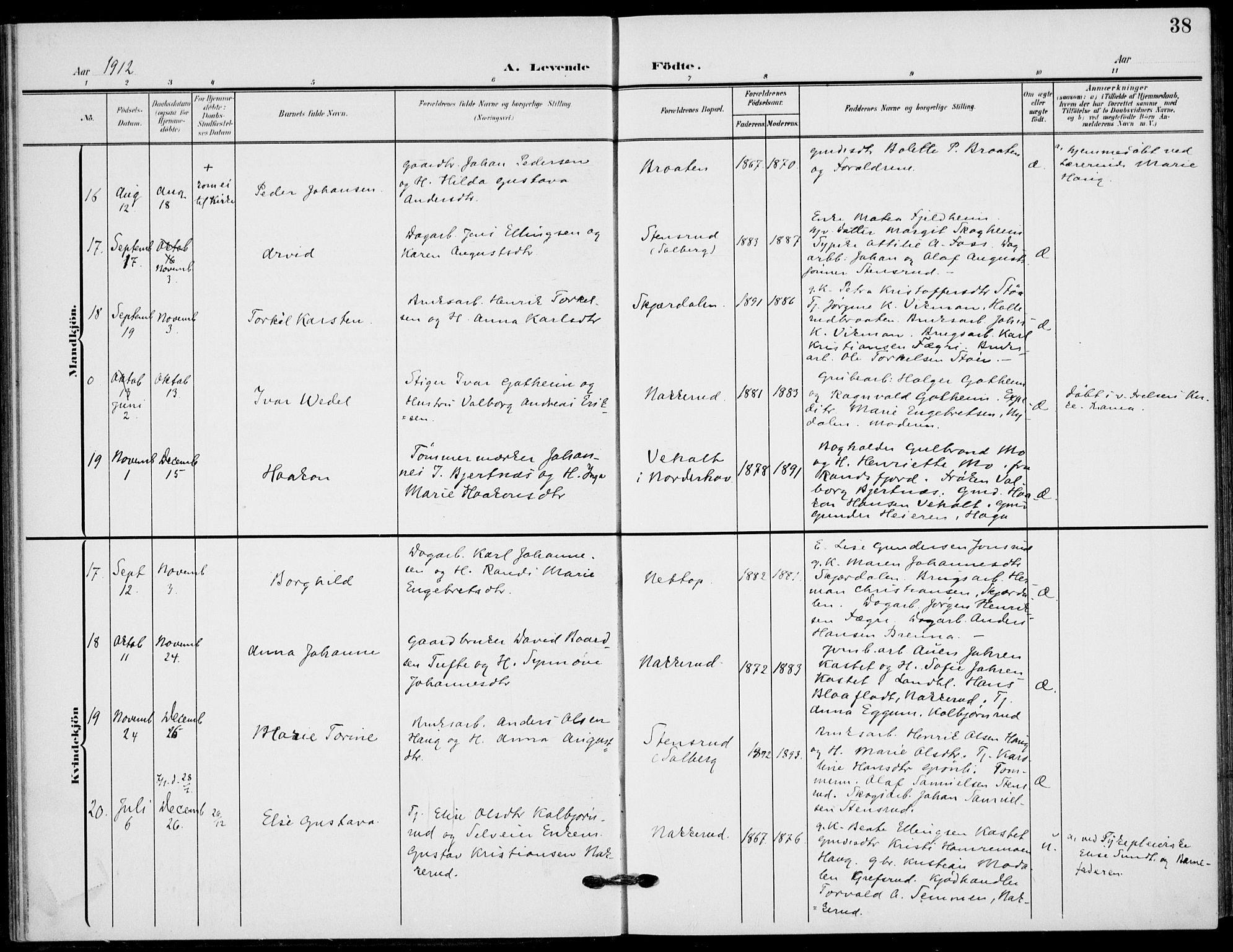 Hole kirkebøker, AV/SAKO-A-228/F/Fb/L0003: Parish register (official) no. II 3, 1906-1916, p. 38