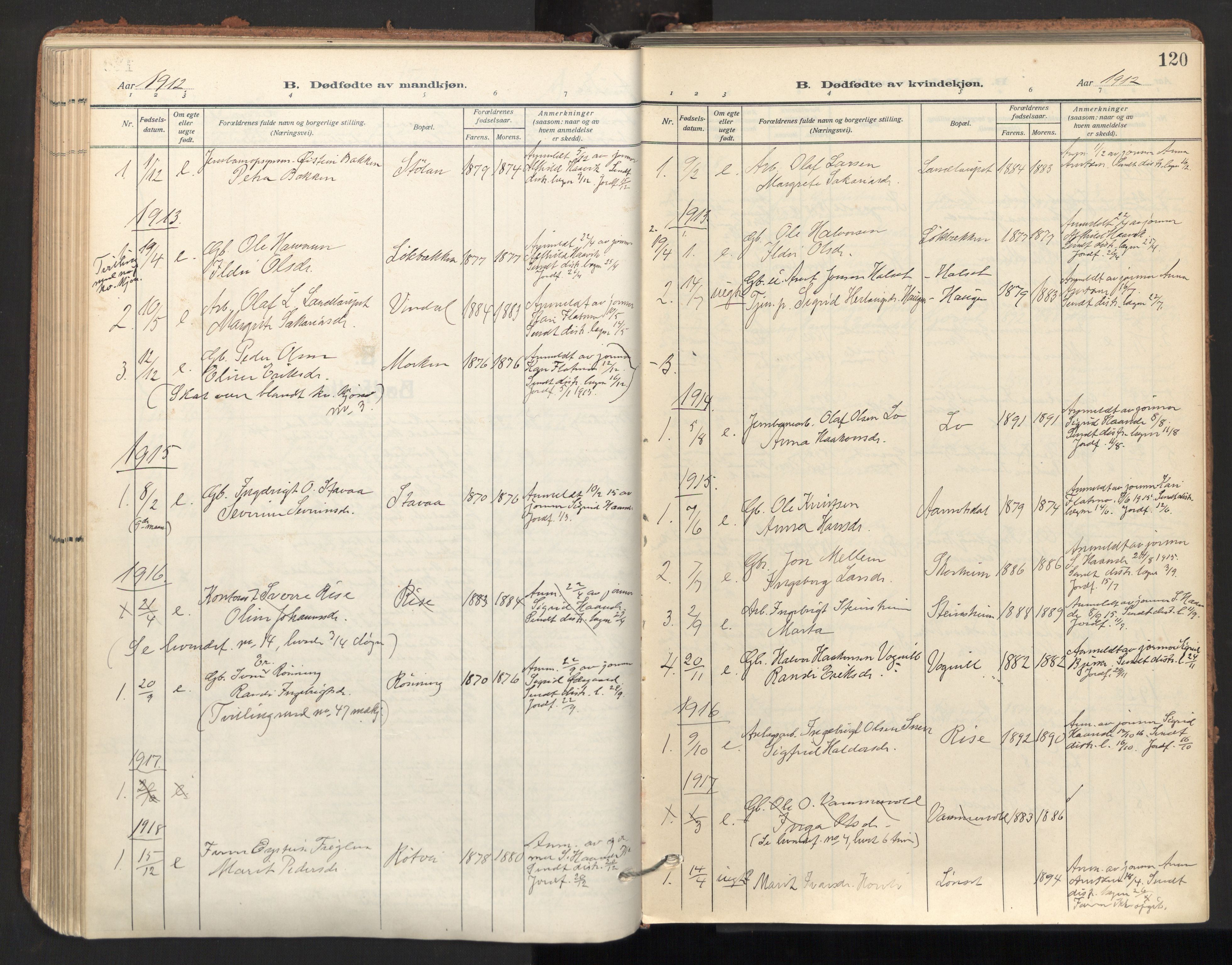 Ministerialprotokoller, klokkerbøker og fødselsregistre - Sør-Trøndelag, SAT/A-1456/678/L0909: Parish register (official) no. 678A17, 1912-1930, p. 120