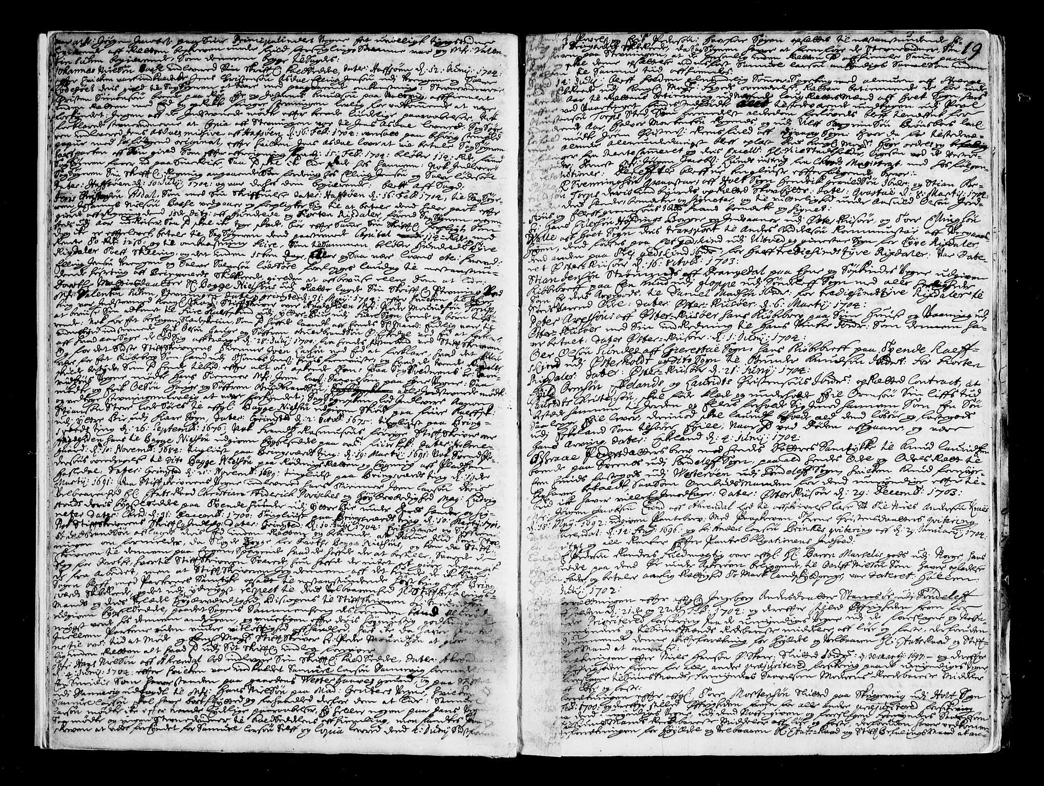 Nedenes sorenskriveri før 1824, SAK/1221-0007/F/Fa/L0012: Tingbok med register nr 7b, 1704-1706, p. 18b-19a