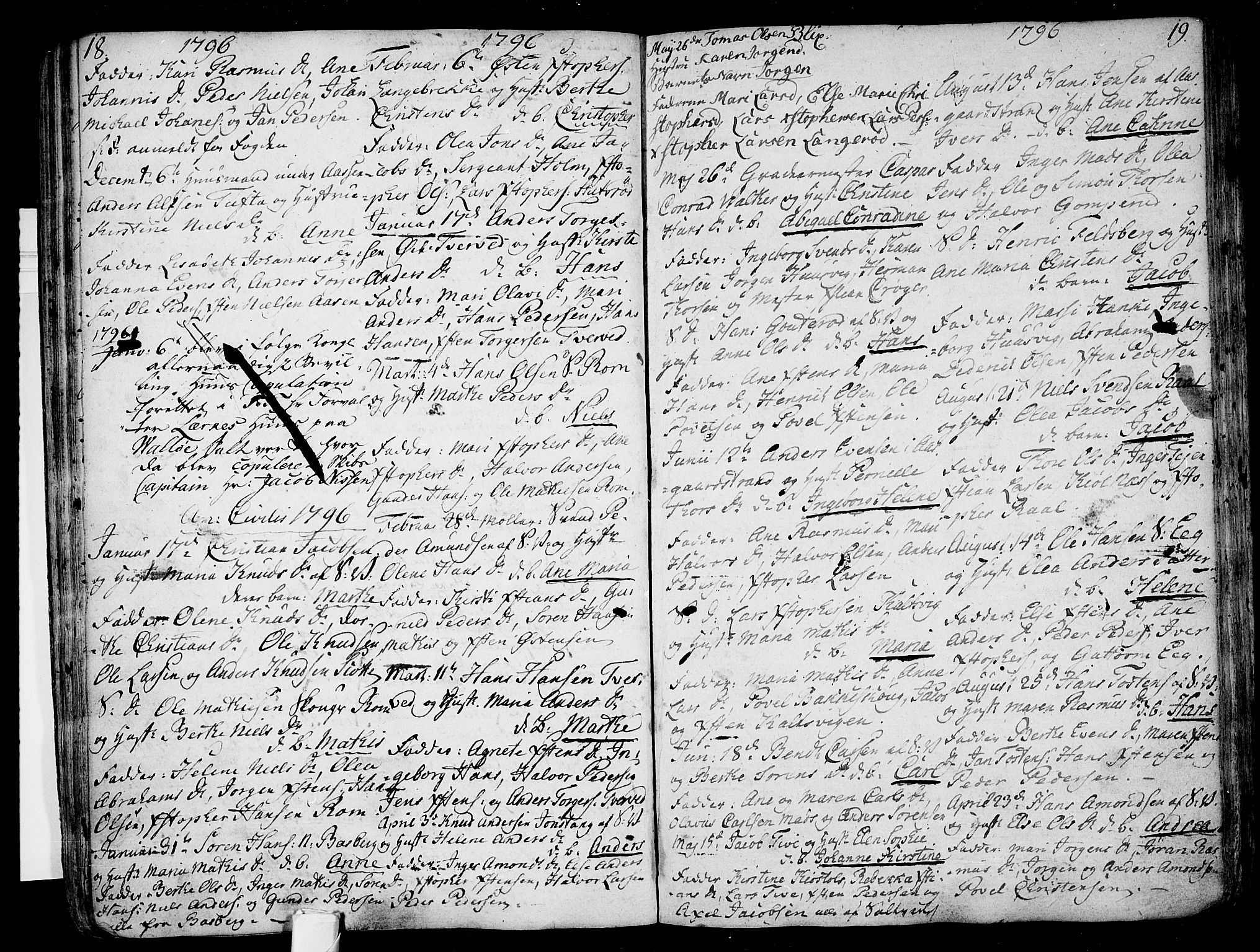 Sem kirkebøker, AV/SAKO-A-5/F/Fb/L0003: Parish register (official) no. II 3, 1792-1814, p. 18-19