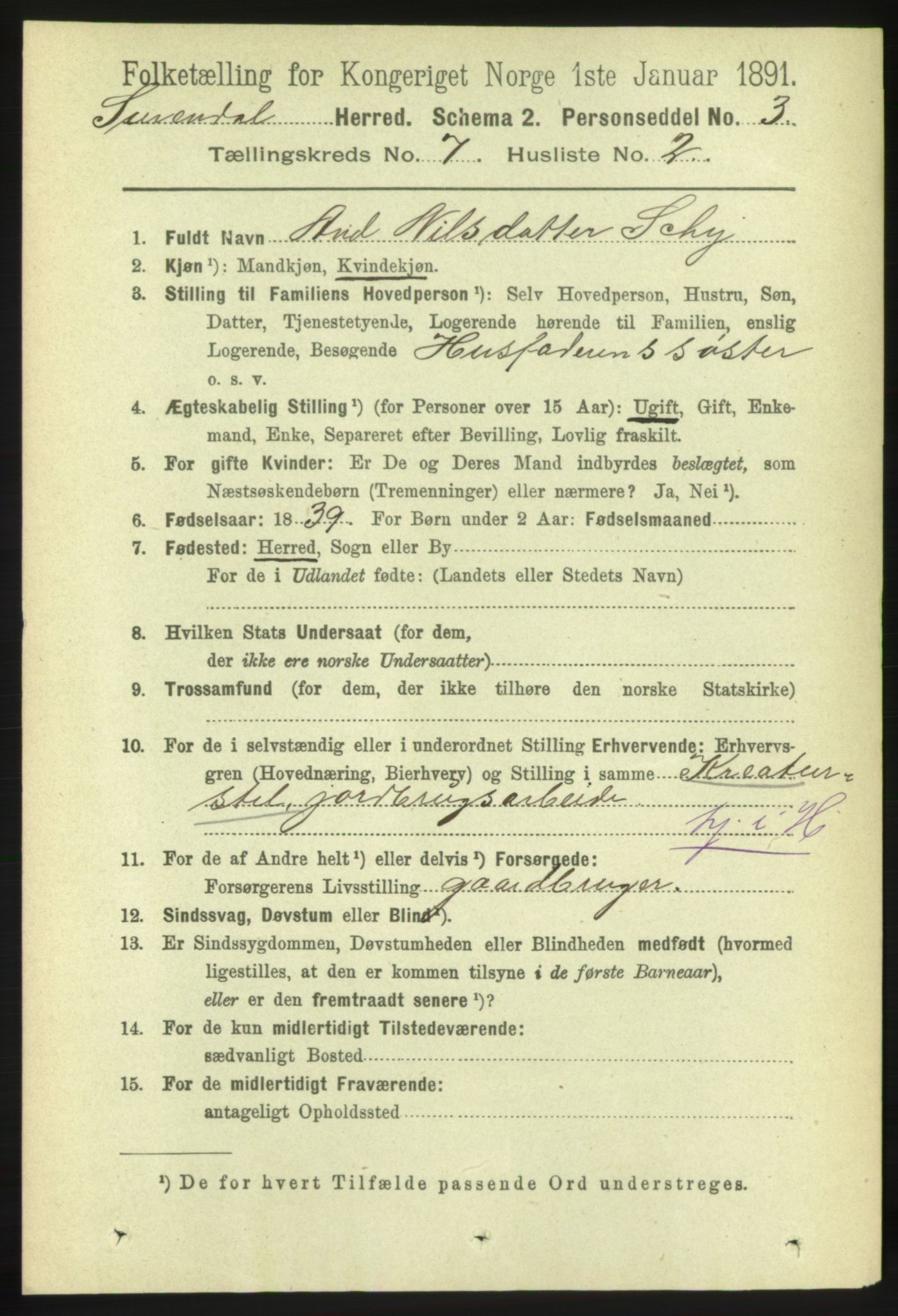 RA, 1891 census for 1566 Surnadal, 1891, p. 1851