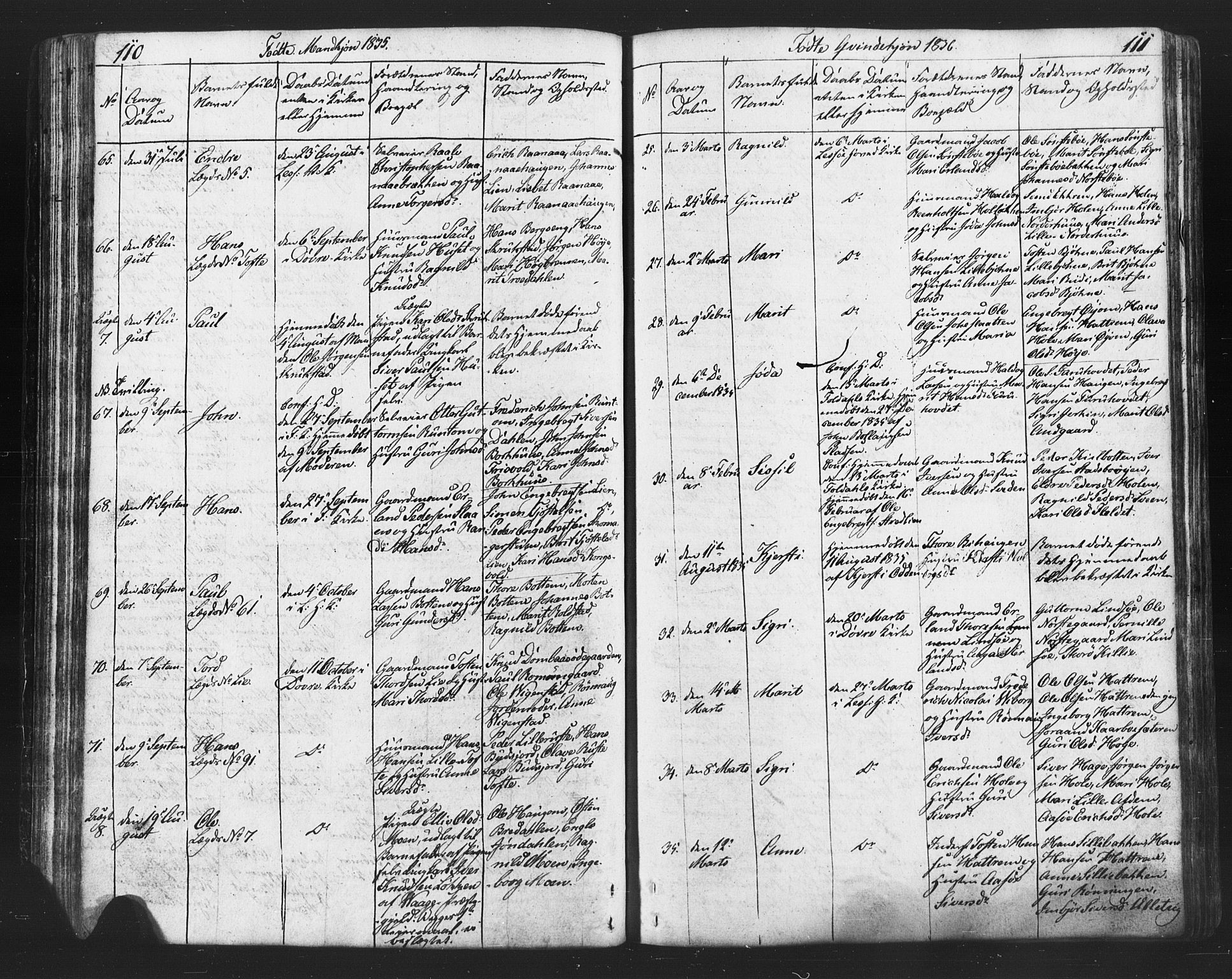 Lesja prestekontor, SAH/PREST-068/H/Ha/Hab/L0002: Parish register (copy) no. 2, 1832-1850, p. 110-111