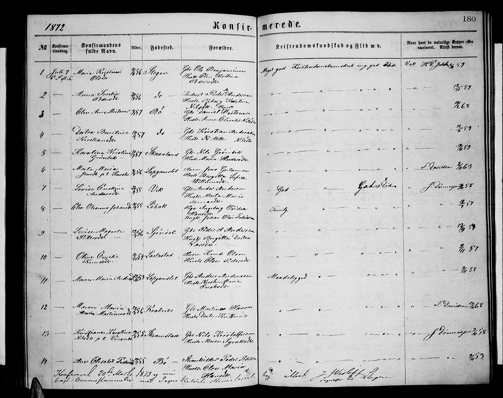 Ministerialprotokoller, klokkerbøker og fødselsregistre - Nordland, AV/SAT-A-1459/855/L0815: Parish register (copy) no. 855C04, 1865-1878, p. 180