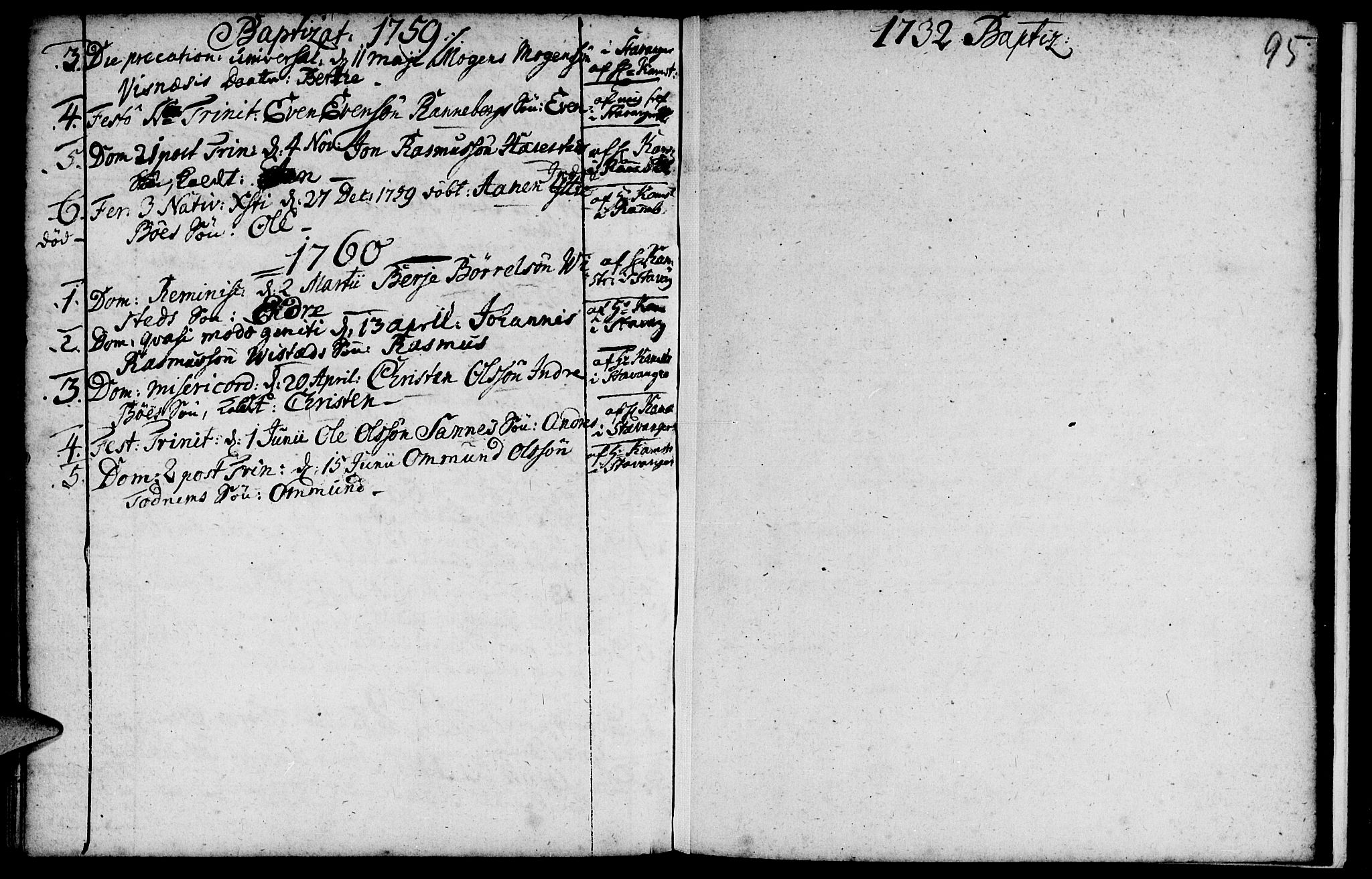 Domkirken sokneprestkontor, SAST/A-101812/001/30/30BA/L0003: Parish register (official) no. A 3 /2, 1738-1760, p. 95