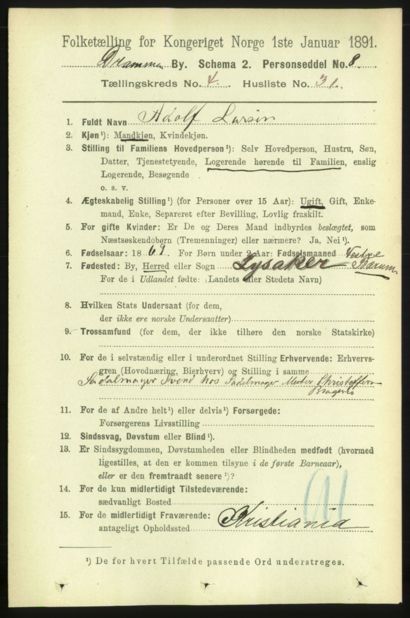 RA, 1891 census for 0602 Drammen, 1891, p. 5668