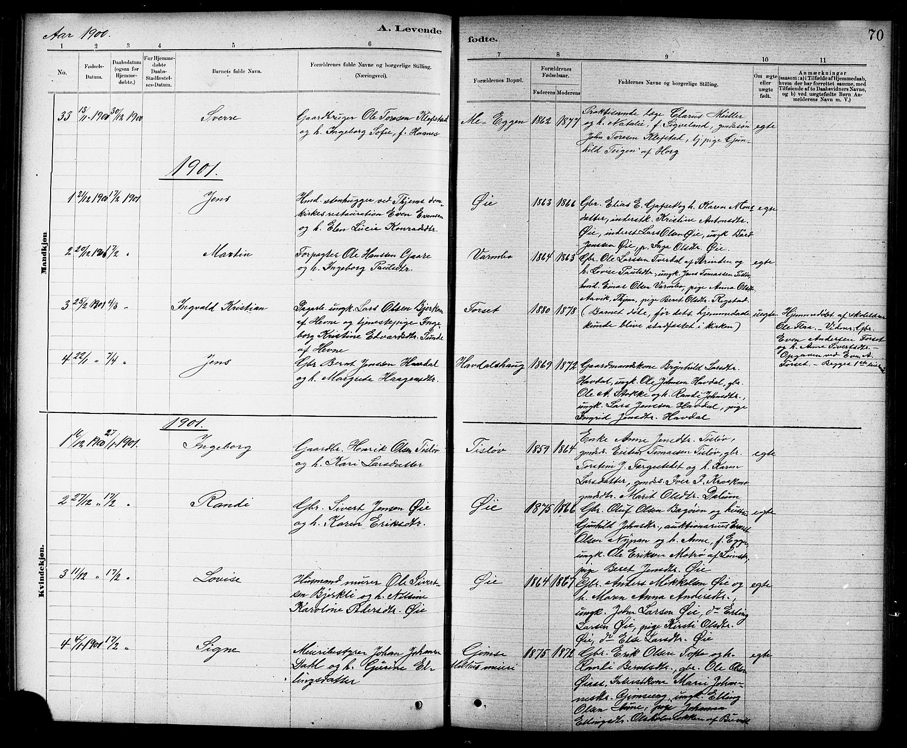Ministerialprotokoller, klokkerbøker og fødselsregistre - Sør-Trøndelag, SAT/A-1456/691/L1094: Parish register (copy) no. 691C05, 1879-1911, p. 70
