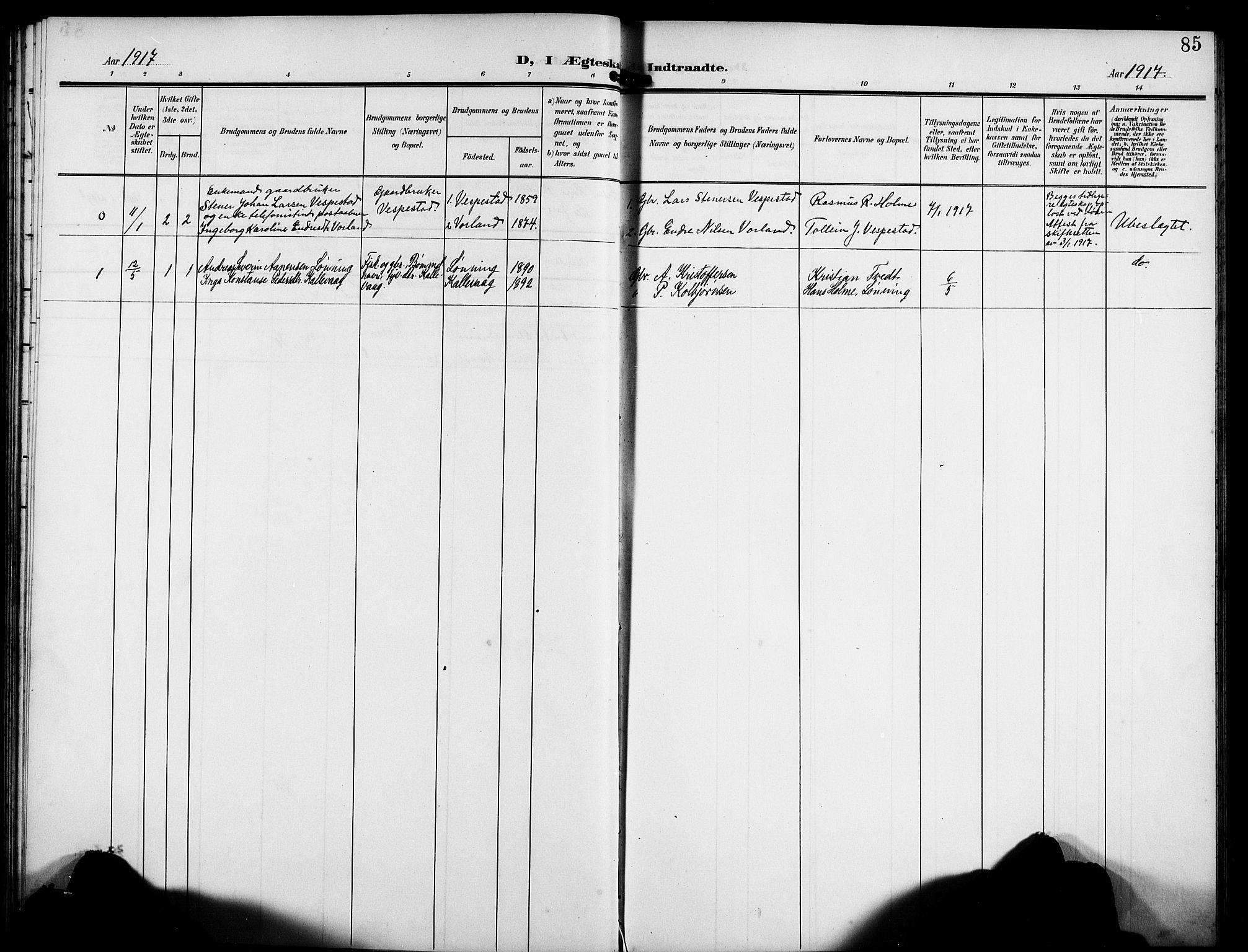 Finnås sokneprestembete, AV/SAB-A-99925/H/Ha/Hab/Habc/L0003: Parish register (copy) no. C 3, 1907-1917, p. 85