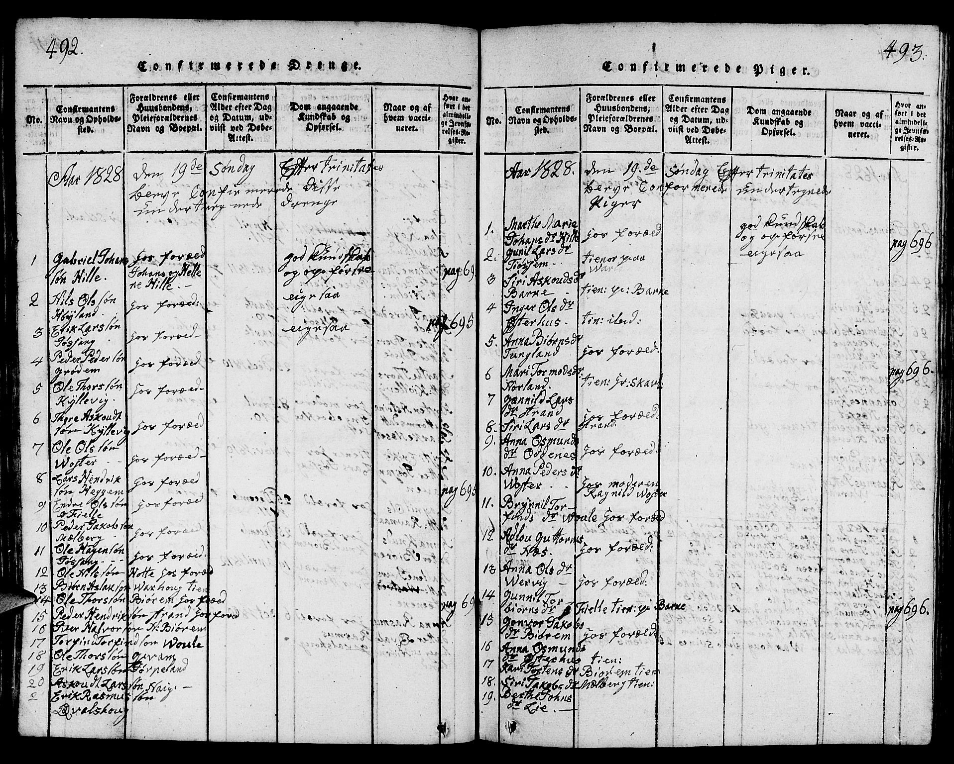 Strand sokneprestkontor, AV/SAST-A-101828/H/Ha/Hab/L0001: Parish register (copy) no. B 1, 1816-1854, p. 492-493