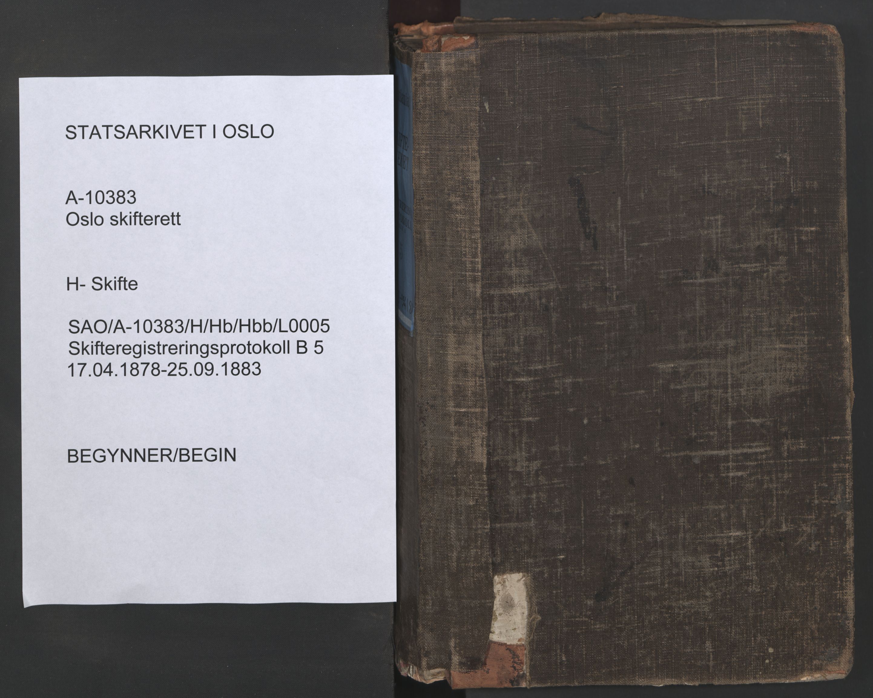 Oslo skifterett, SAO/A-10383/H/Hb/Hbb/L0005: Skifteregistreringsprotokoll, 1878-1883