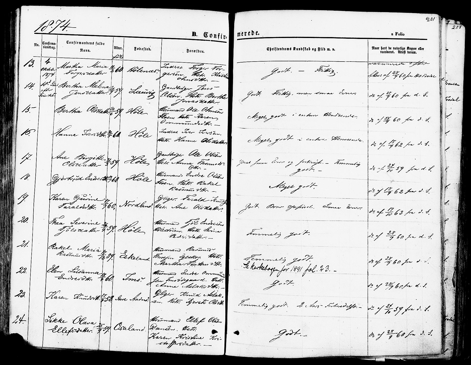 Høgsfjord sokneprestkontor, AV/SAST-A-101624/H/Ha/Haa/L0002: Parish register (official) no. A 2, 1855-1885, p. 201