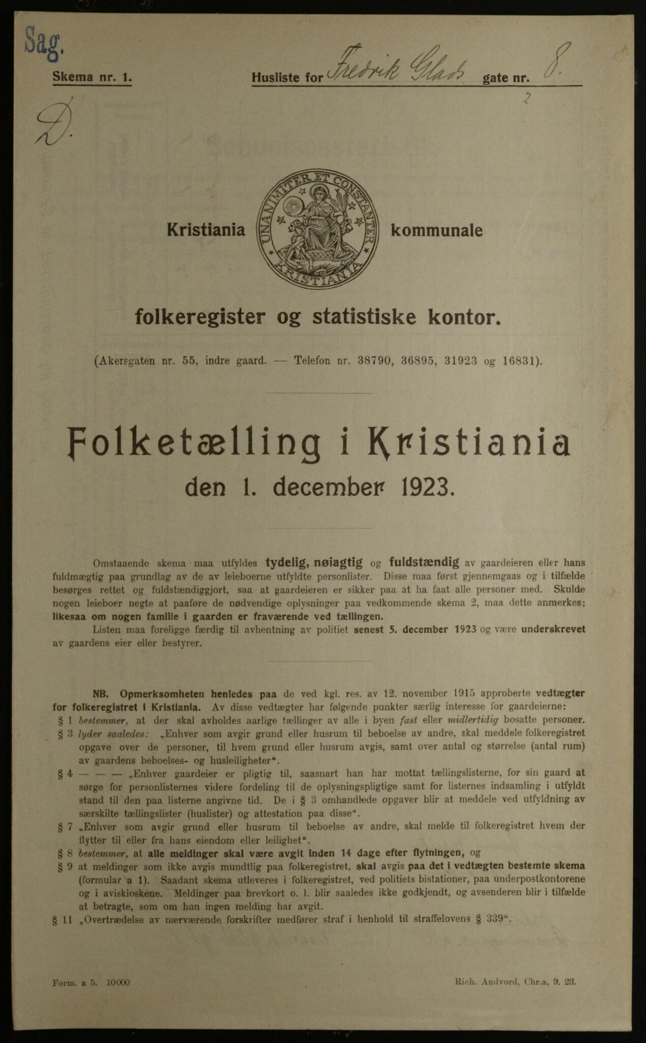 OBA, Municipal Census 1923 for Kristiania, 1923, p. 29595