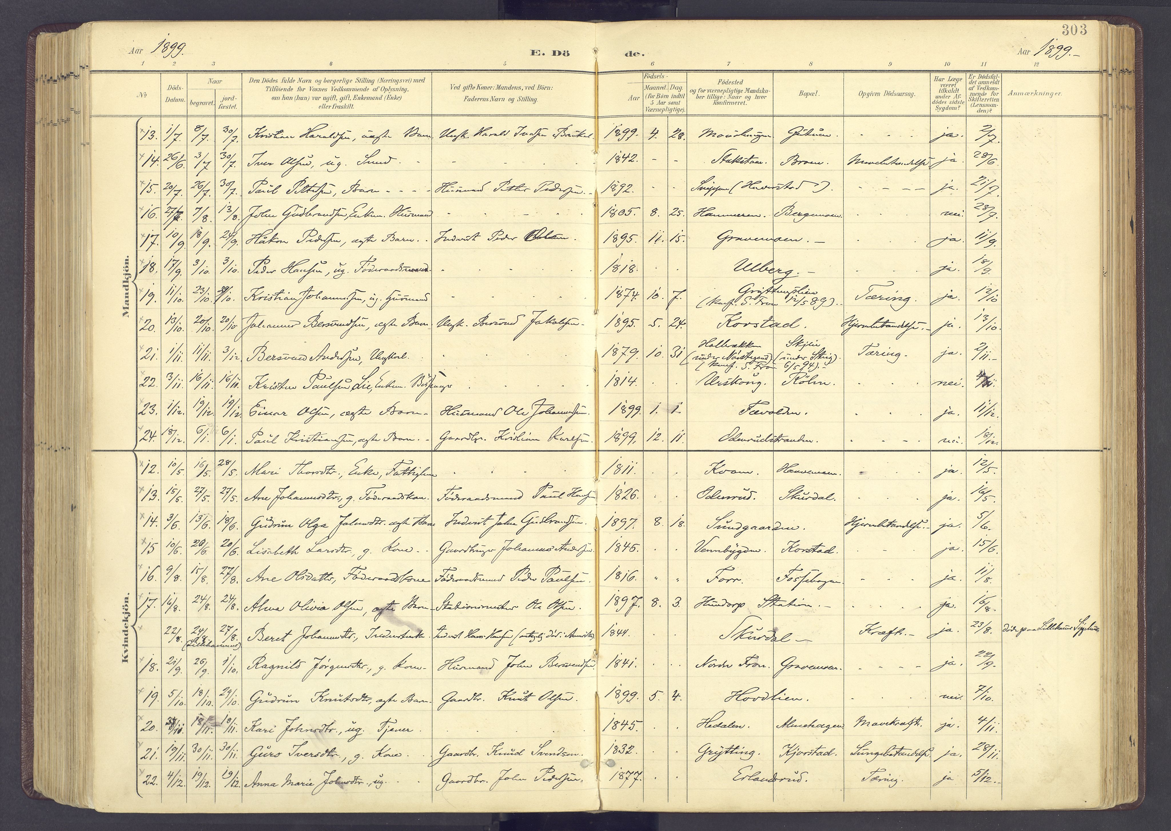 Sør-Fron prestekontor, SAH/PREST-010/H/Ha/Haa/L0004: Parish register (official) no. 4, 1898-1919, p. 303