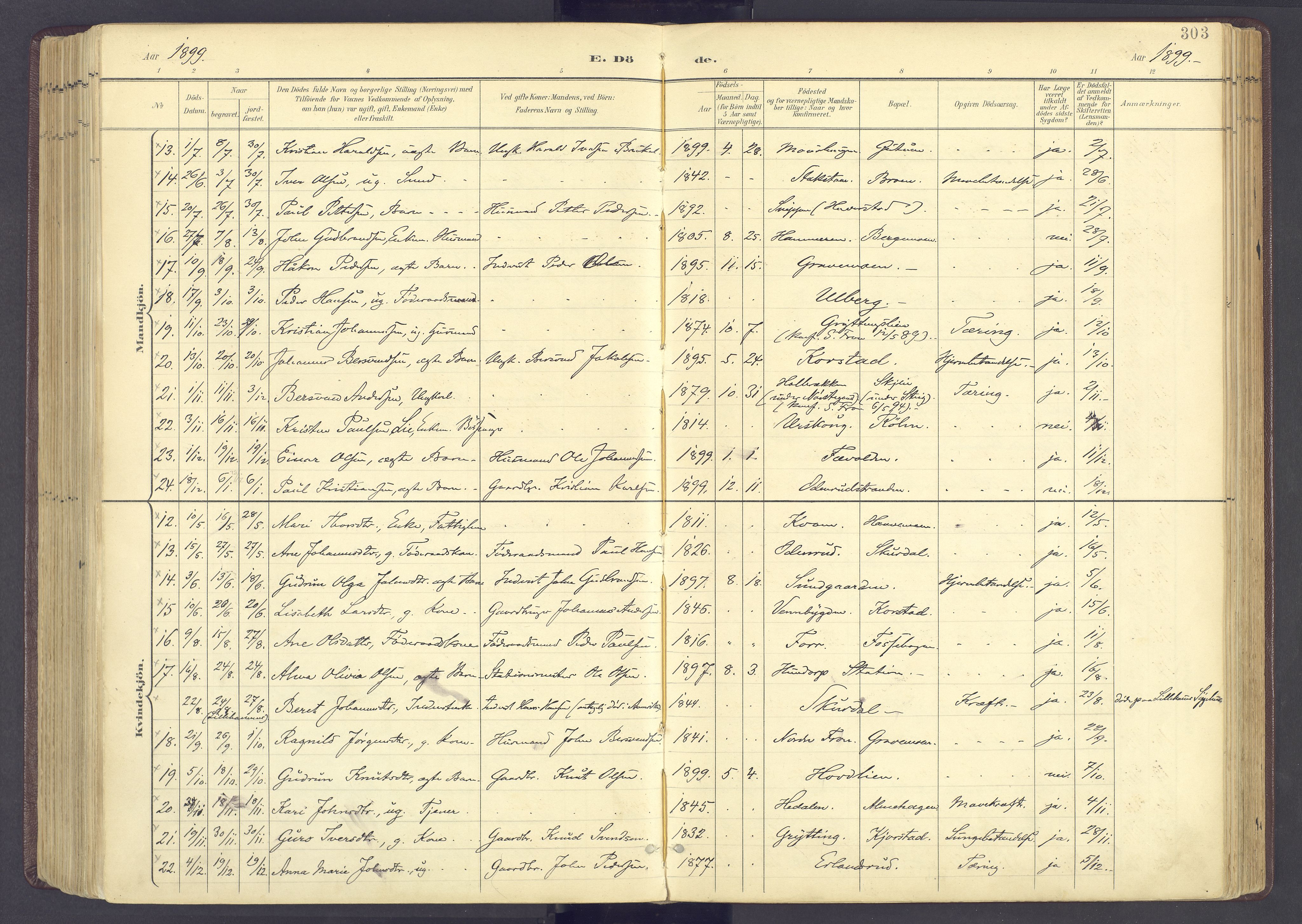 Sør-Fron prestekontor, AV/SAH-PREST-010/H/Ha/Haa/L0004: Parish register (official) no. 4, 1898-1919, p. 303
