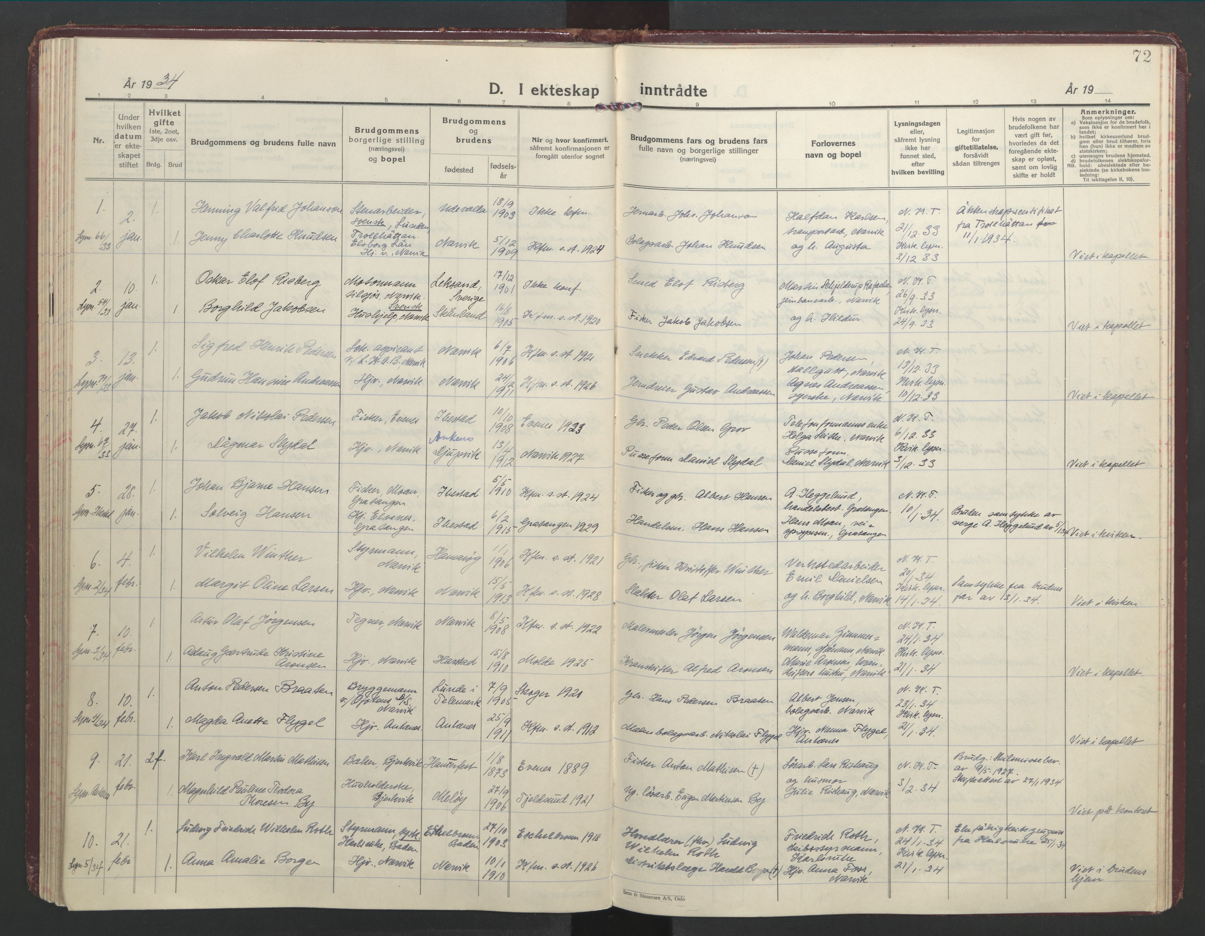 Ministerialprotokoller, klokkerbøker og fødselsregistre - Nordland, SAT/A-1459/871/L1006: Parish register (official) no. 871A22, 1928-1936, p. 72