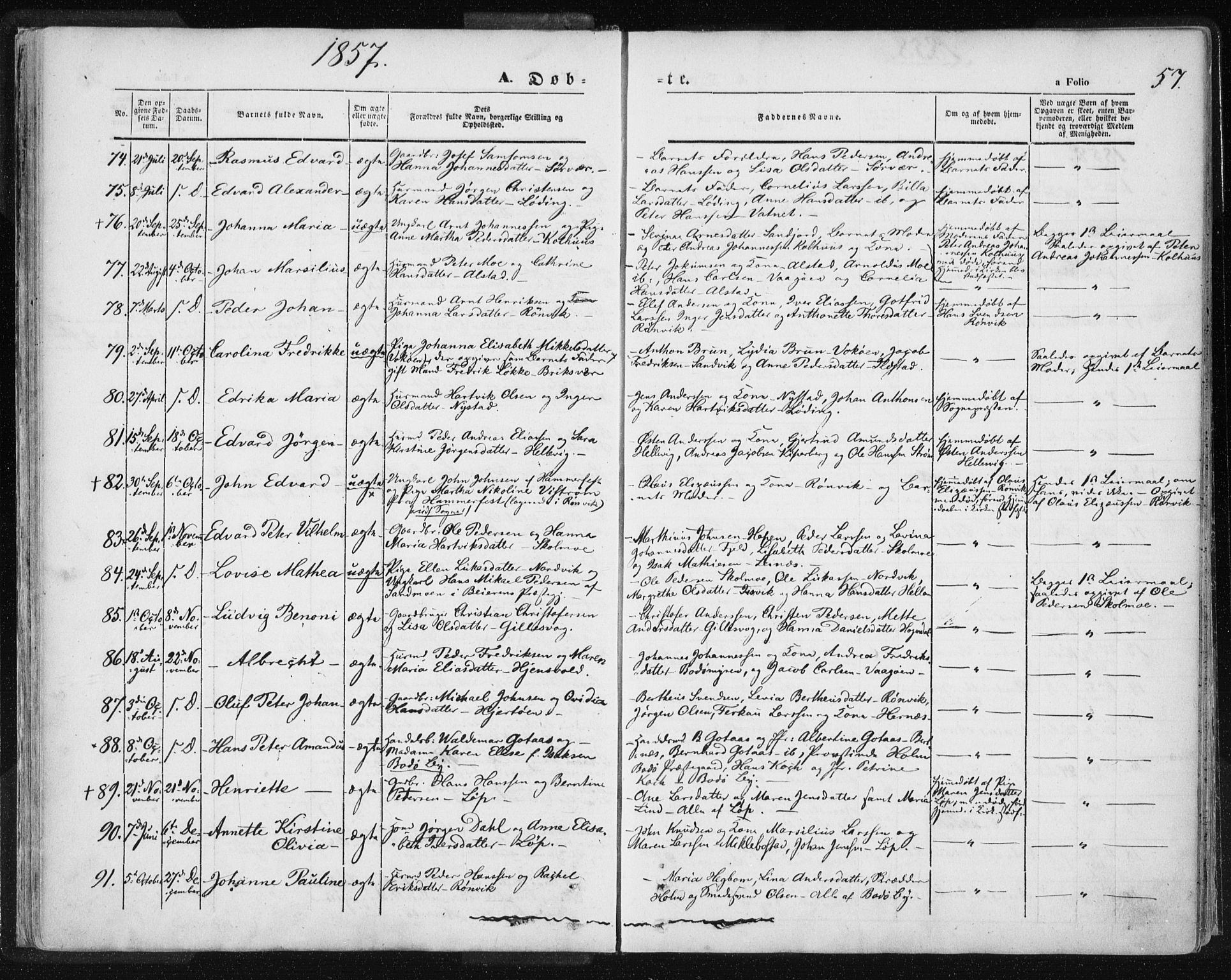Ministerialprotokoller, klokkerbøker og fødselsregistre - Nordland, SAT/A-1459/801/L0007: Parish register (official) no. 801A07, 1845-1863, p. 57