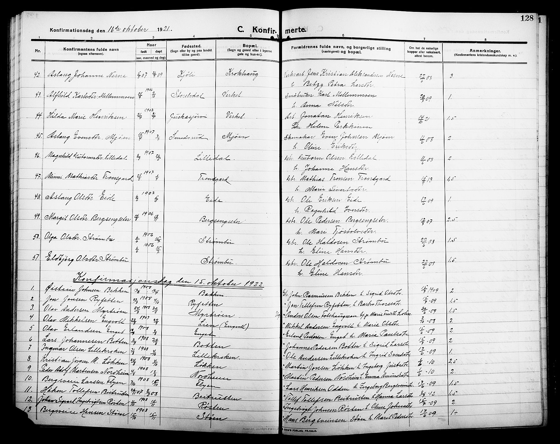 Alvdal prestekontor, SAH/PREST-060/H/Ha/Hab/L0006: Parish register (copy) no. 6, 1910-1924, p. 128