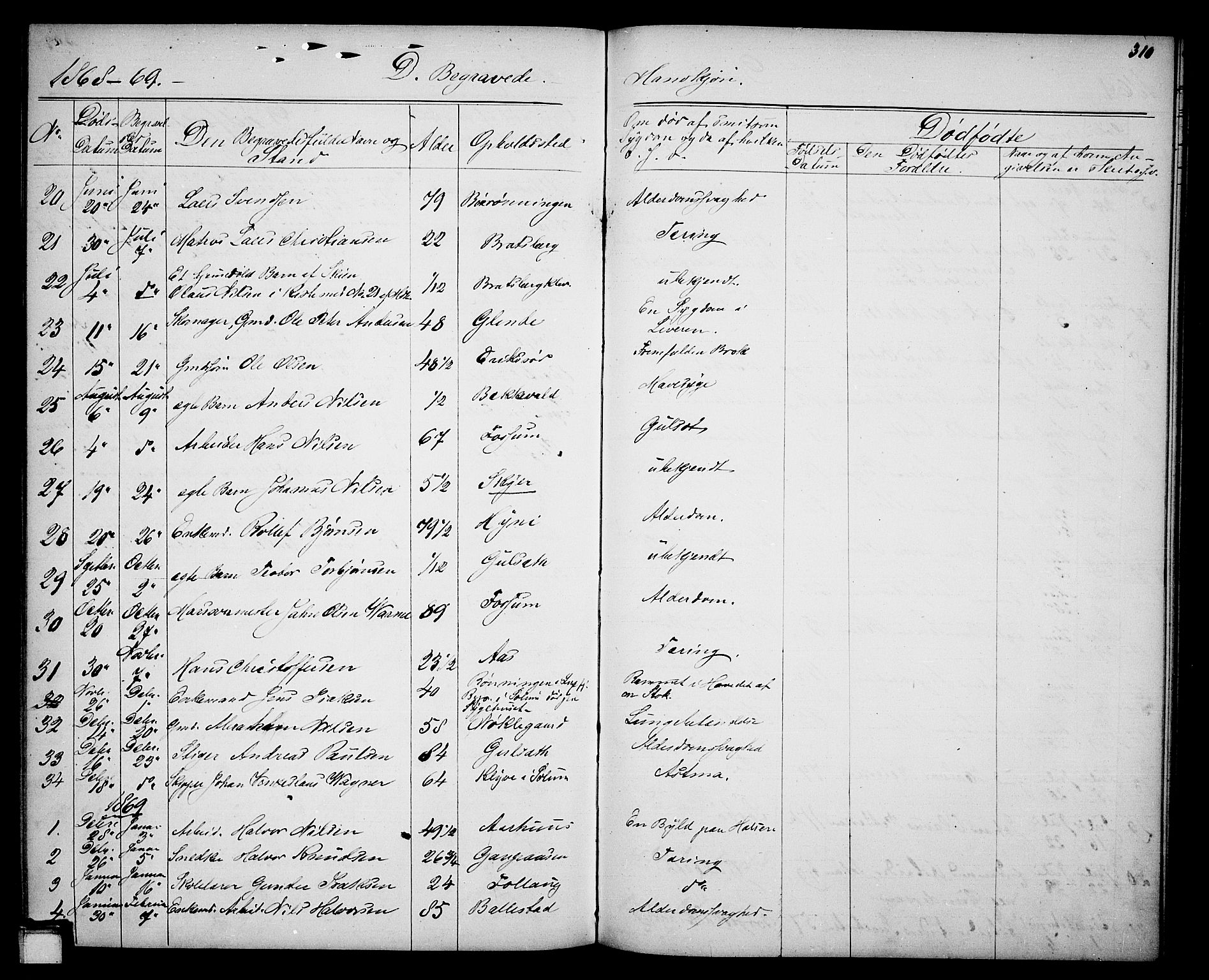 Gjerpen kirkebøker, SAKO/A-265/G/Ga/L0001: Parish register (copy) no. I 1, 1864-1882, p. 310