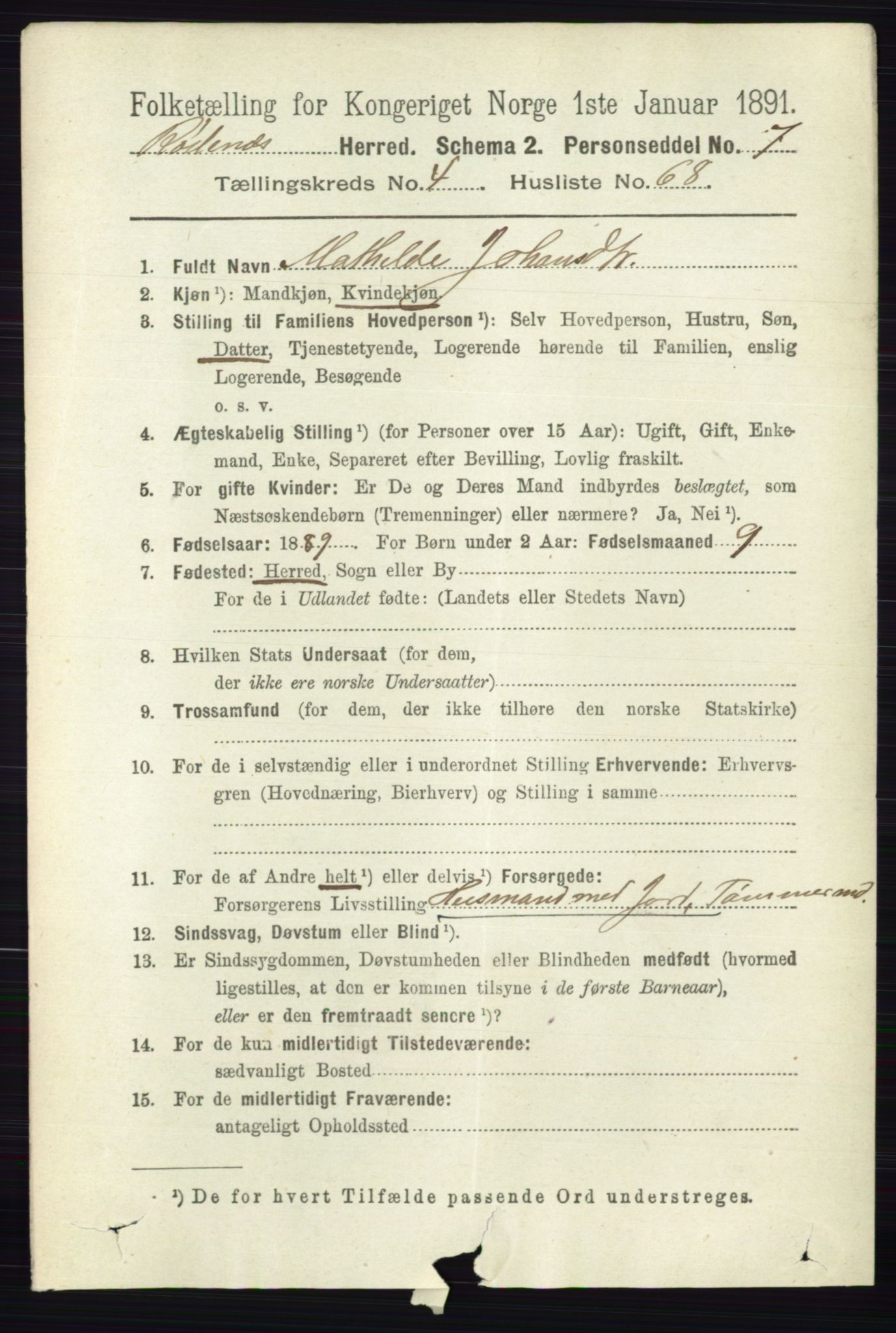 RA, 1891 census for 0120 Rødenes, 1891, p. 2038