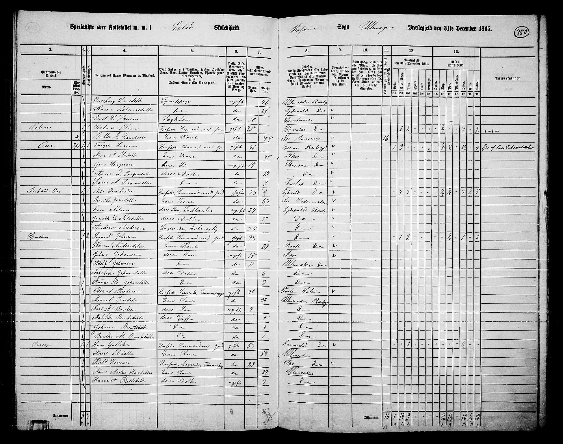 RA, 1865 census for Ullensaker, 1865, p. 302