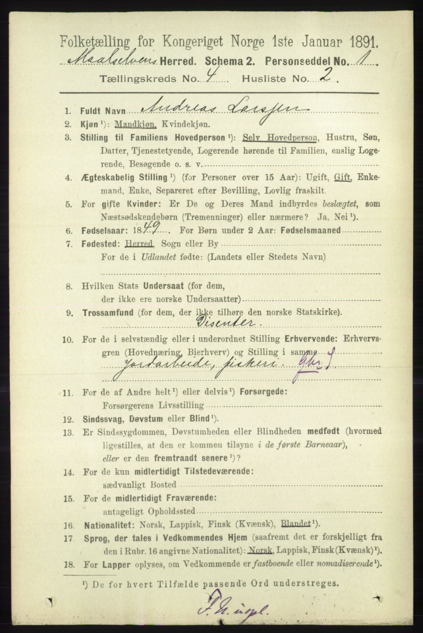 RA, 1891 census for 1924 Målselv, 1891, p. 1087