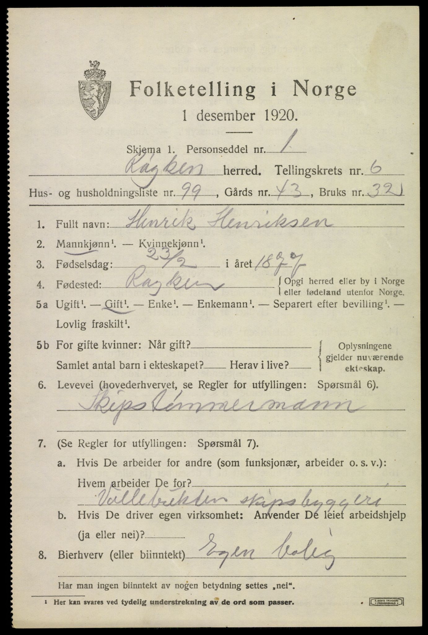 SAKO, 1920 census for Røyken, 1920, p. 10924