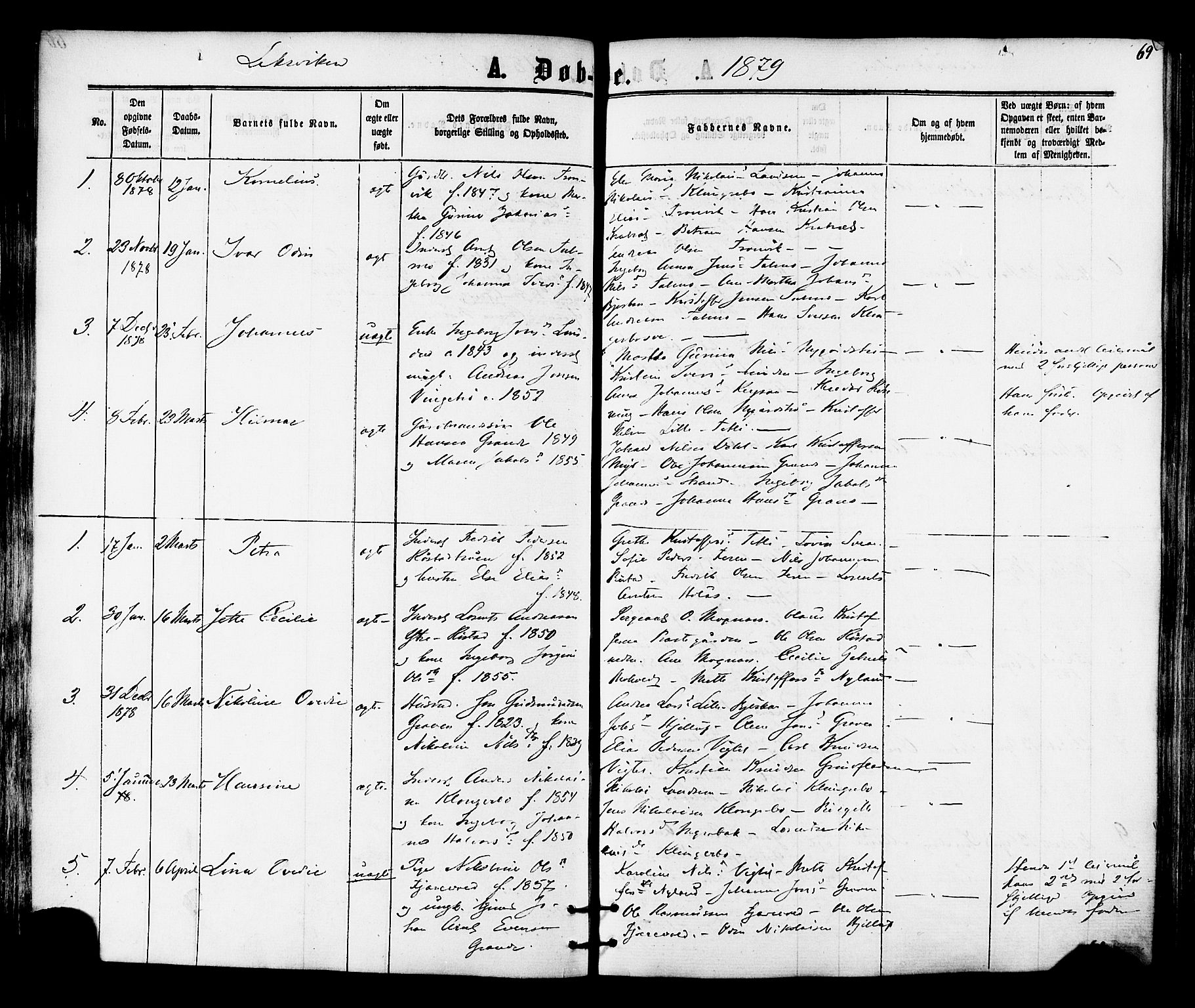 Ministerialprotokoller, klokkerbøker og fødselsregistre - Nord-Trøndelag, SAT/A-1458/701/L0009: Parish register (official) no. 701A09 /1, 1864-1882, p. 69