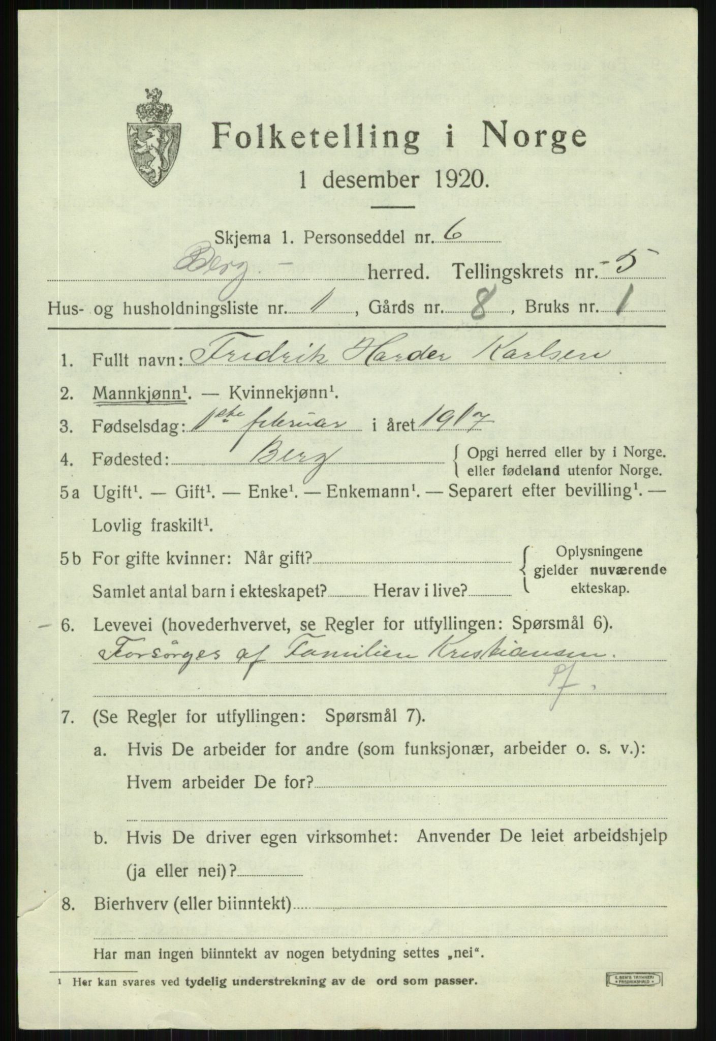 SATØ, 1920 census for Berg, 1920, p. 1714