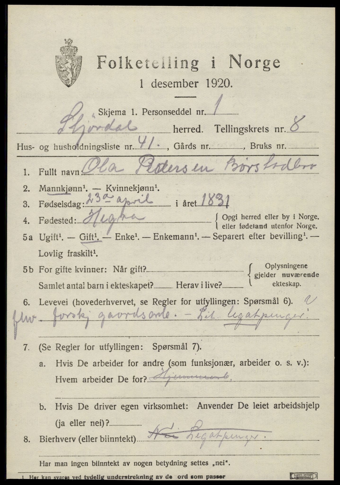 SAT, 1920 census for Stjørdal, 1920, p. 8272