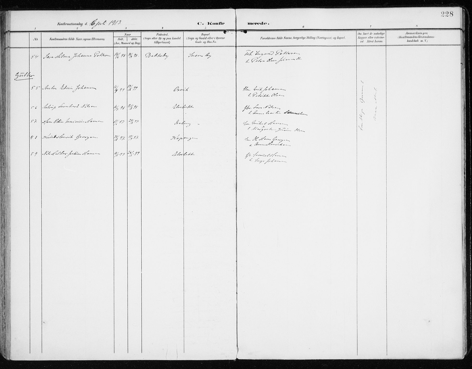 Lyngen sokneprestembete, AV/SATØ-S-1289/H/He/Hea/L0011kirke: Parish register (official) no. 11, 1903-1913, p. 228