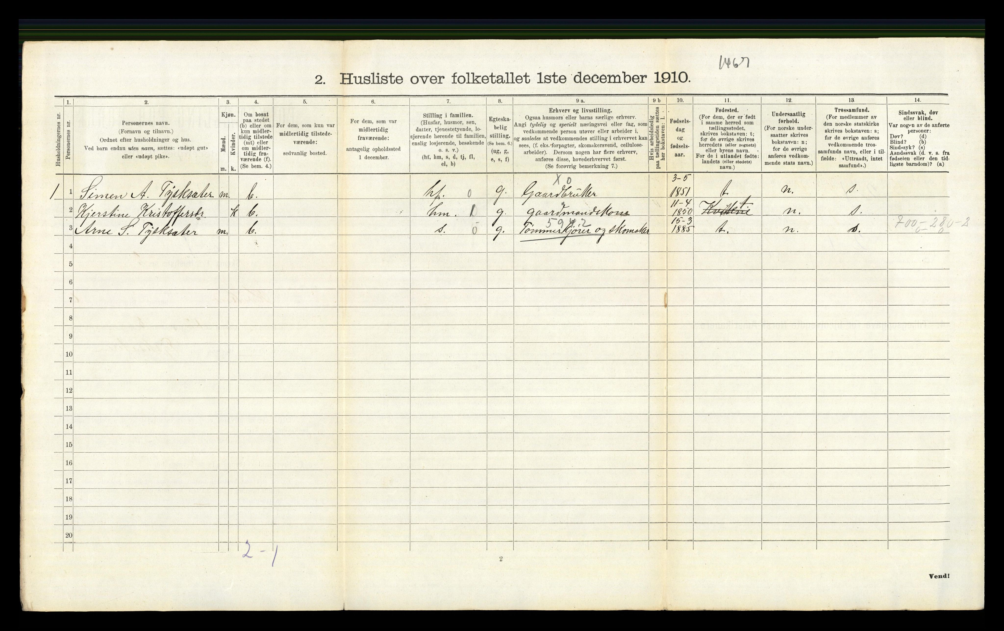 RA, 1910 census for Kvikne, 1910, p. 460