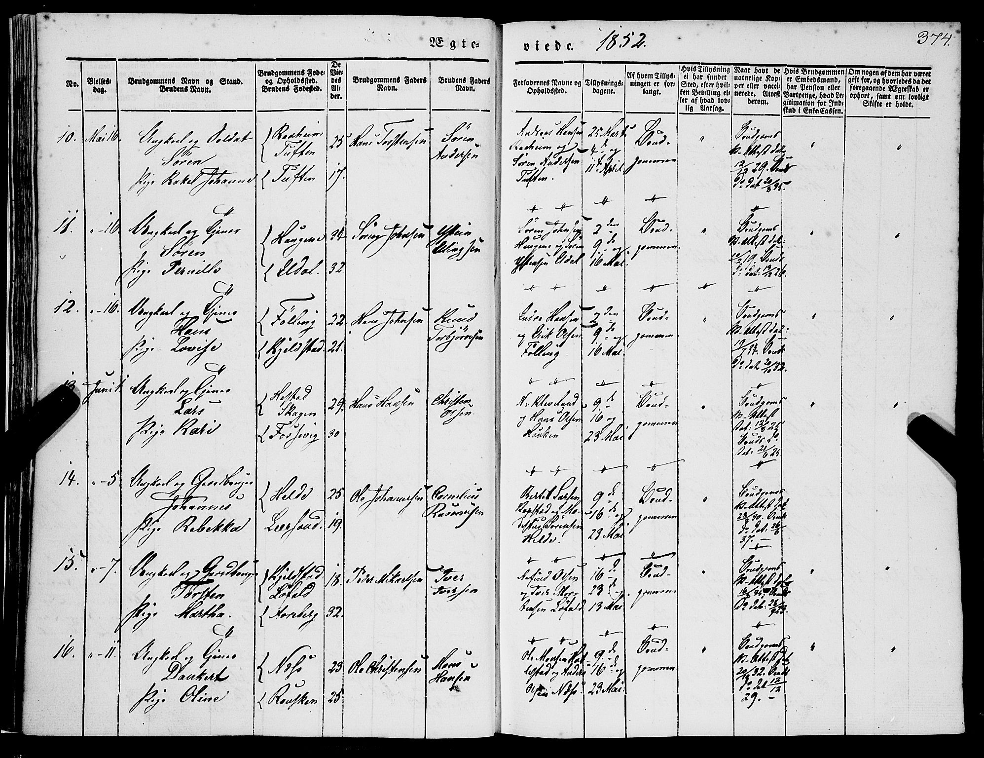 Gaular sokneprestembete, SAB/A-80001/H/Haa: Parish register (official) no. A 4II, 1841-1859, p. 374