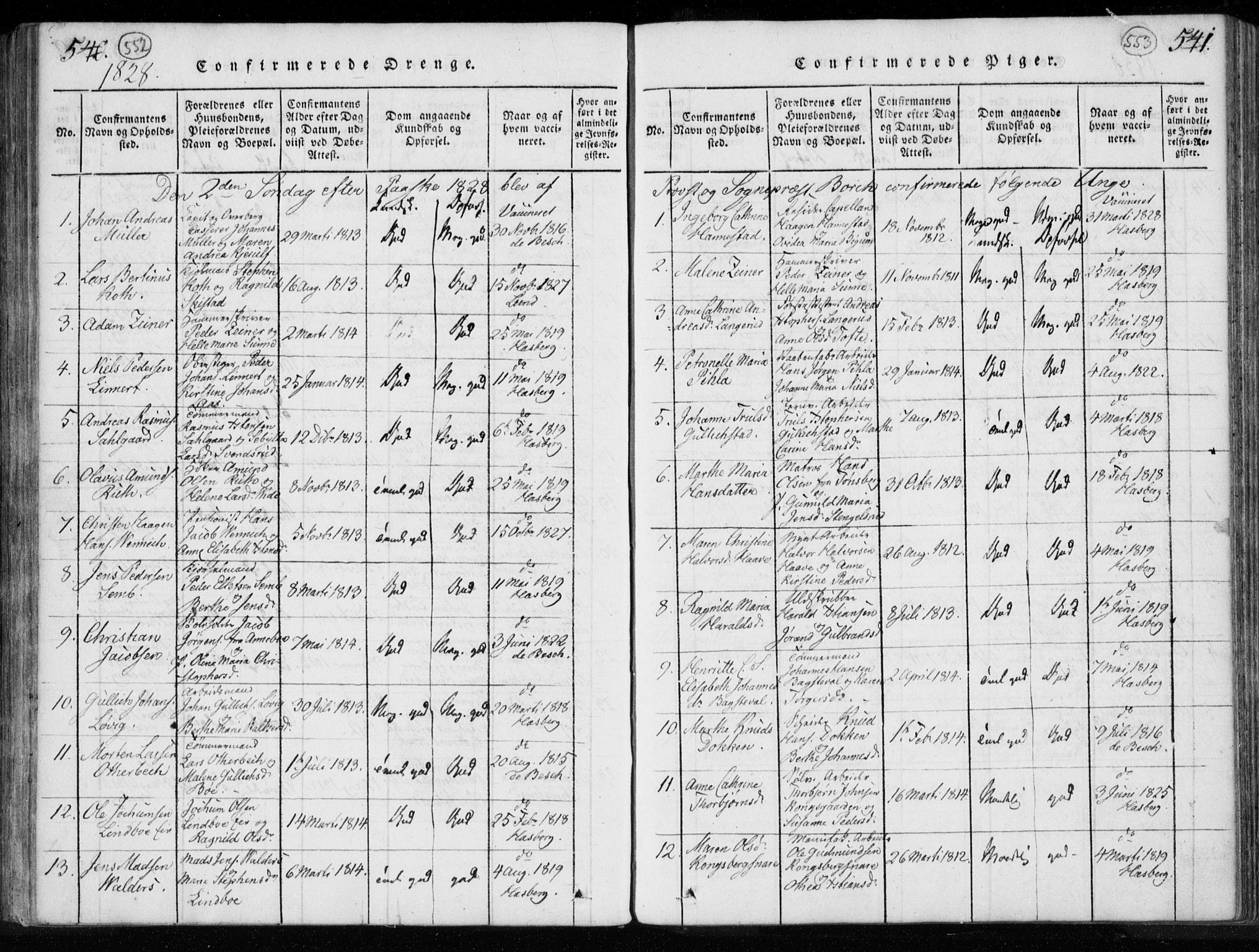 Kongsberg kirkebøker, SAKO/A-22/F/Fa/L0008: Parish register (official) no. I 8, 1816-1839, p. 552-553