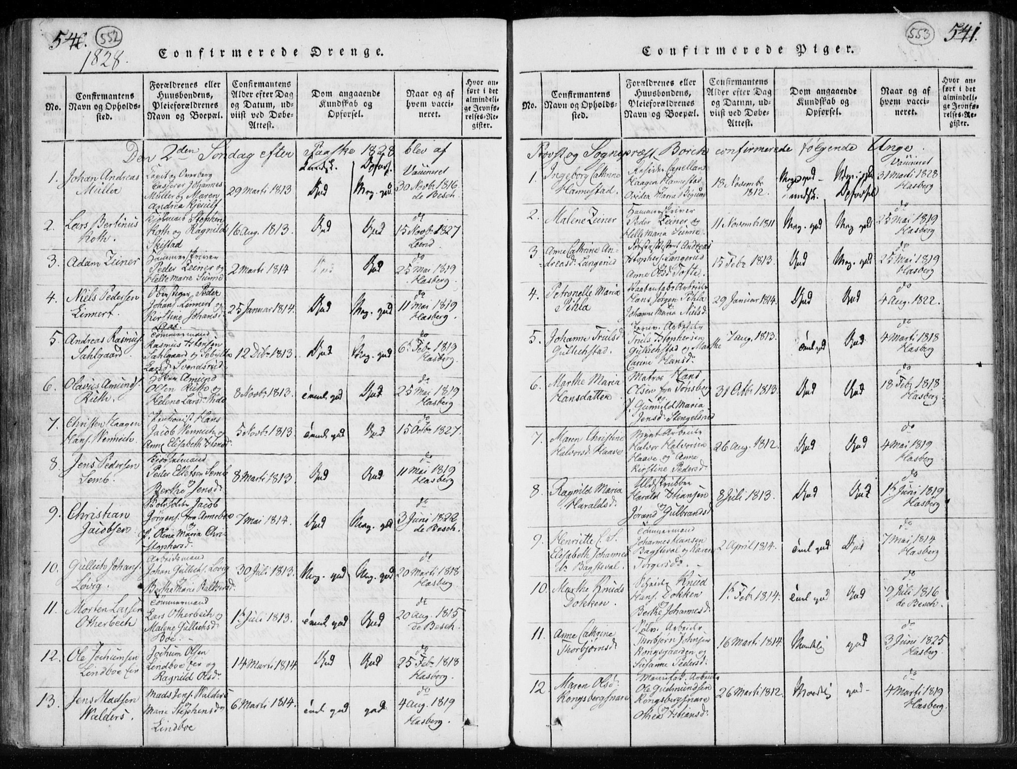 Kongsberg kirkebøker, AV/SAKO-A-22/F/Fa/L0008: Parish register (official) no. I 8, 1816-1839, p. 552-553