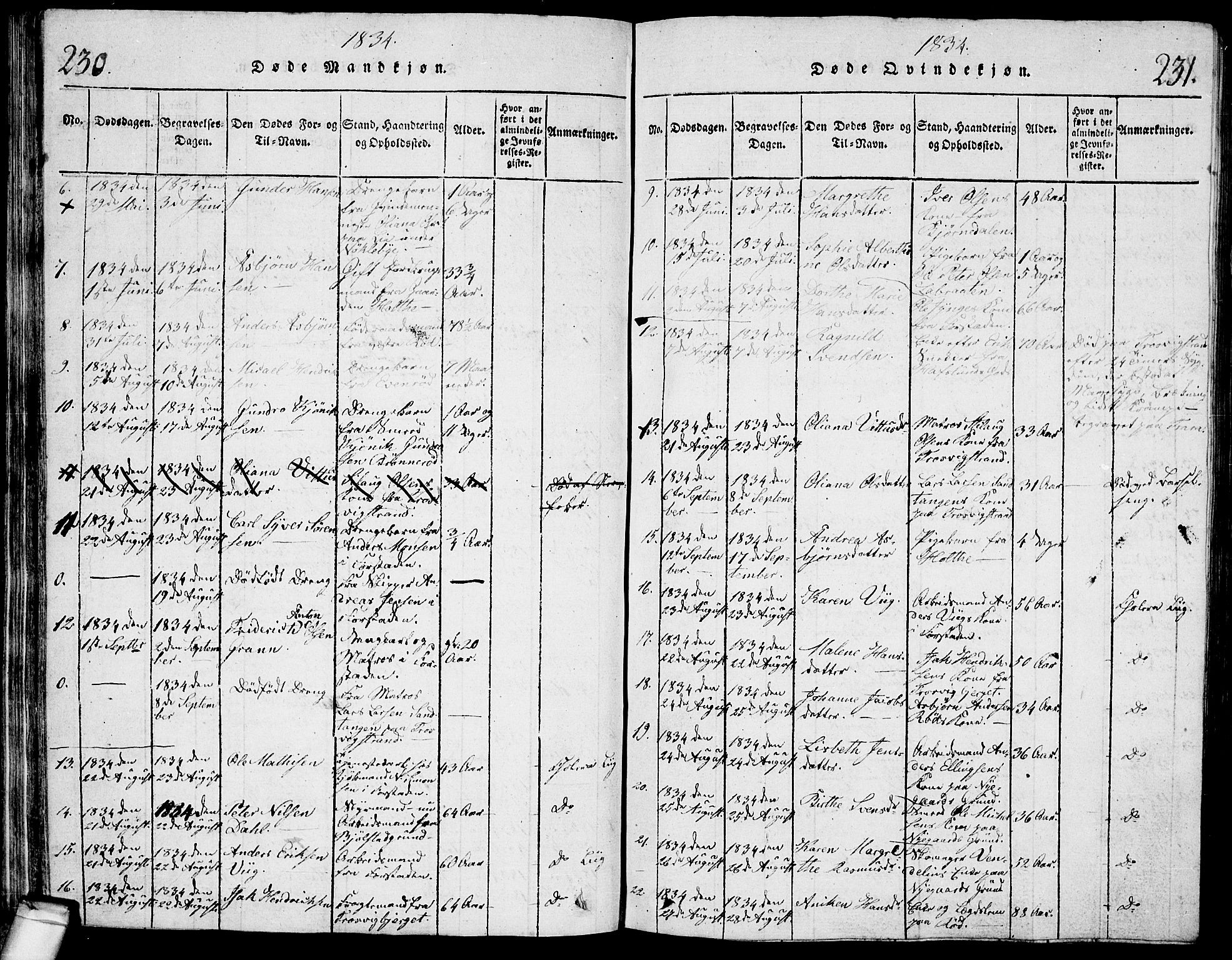 Glemmen prestekontor Kirkebøker, AV/SAO-A-10908/G/Ga/L0001: Parish register (copy) no. 1, 1816-1838, p. 230-231