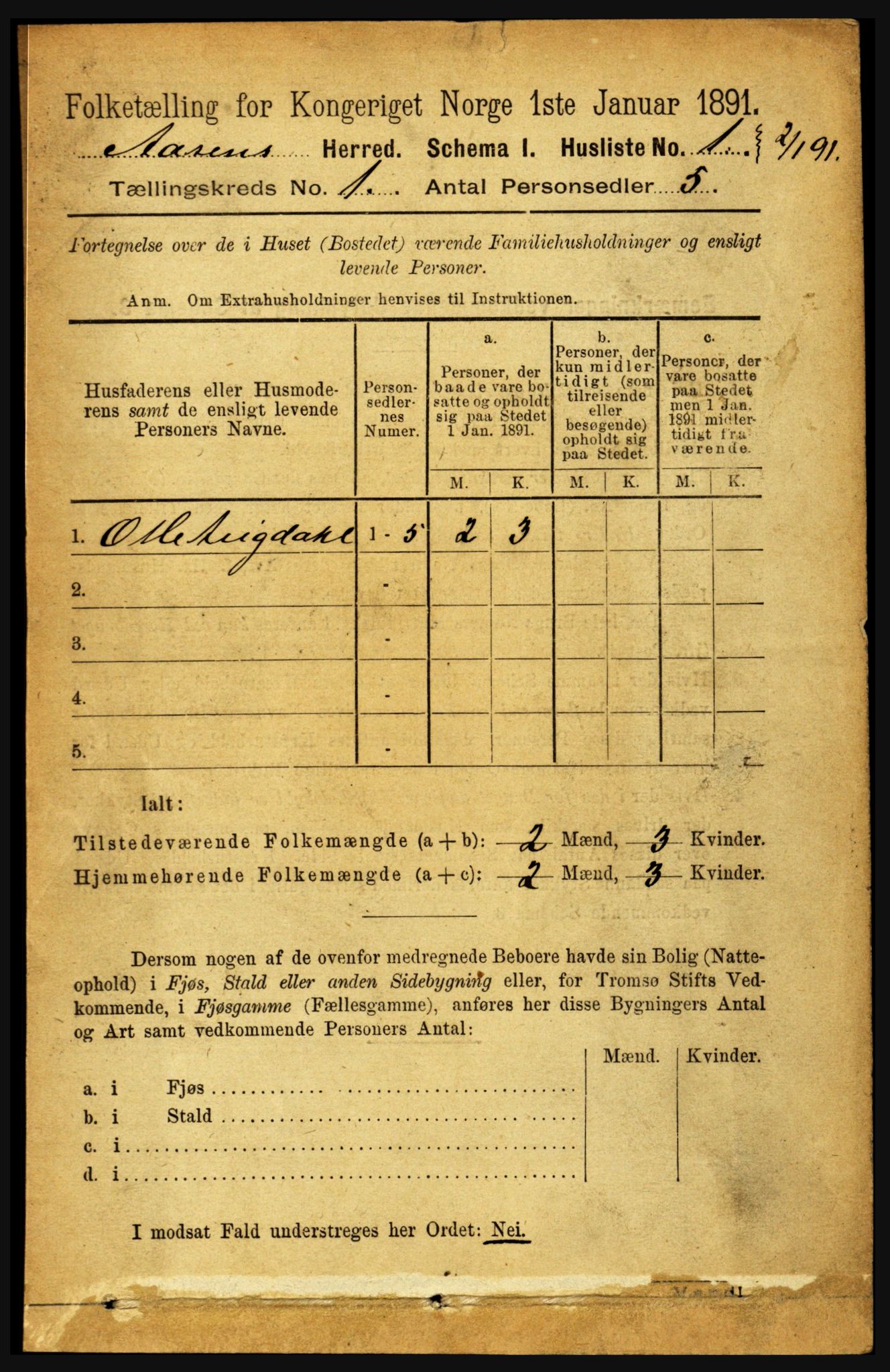 RA, 1891 census for 1716 Åsen, 1891, p. 16