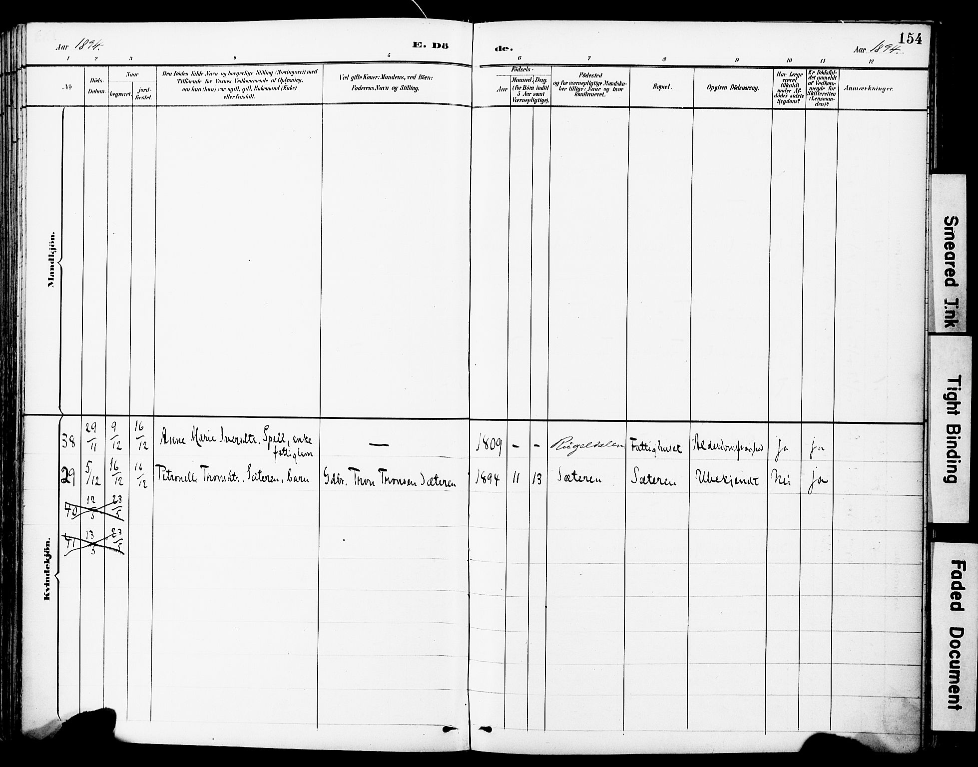 Ministerialprotokoller, klokkerbøker og fødselsregistre - Sør-Trøndelag, AV/SAT-A-1456/681/L0935: Parish register (official) no. 681A13, 1890-1898, p. 154