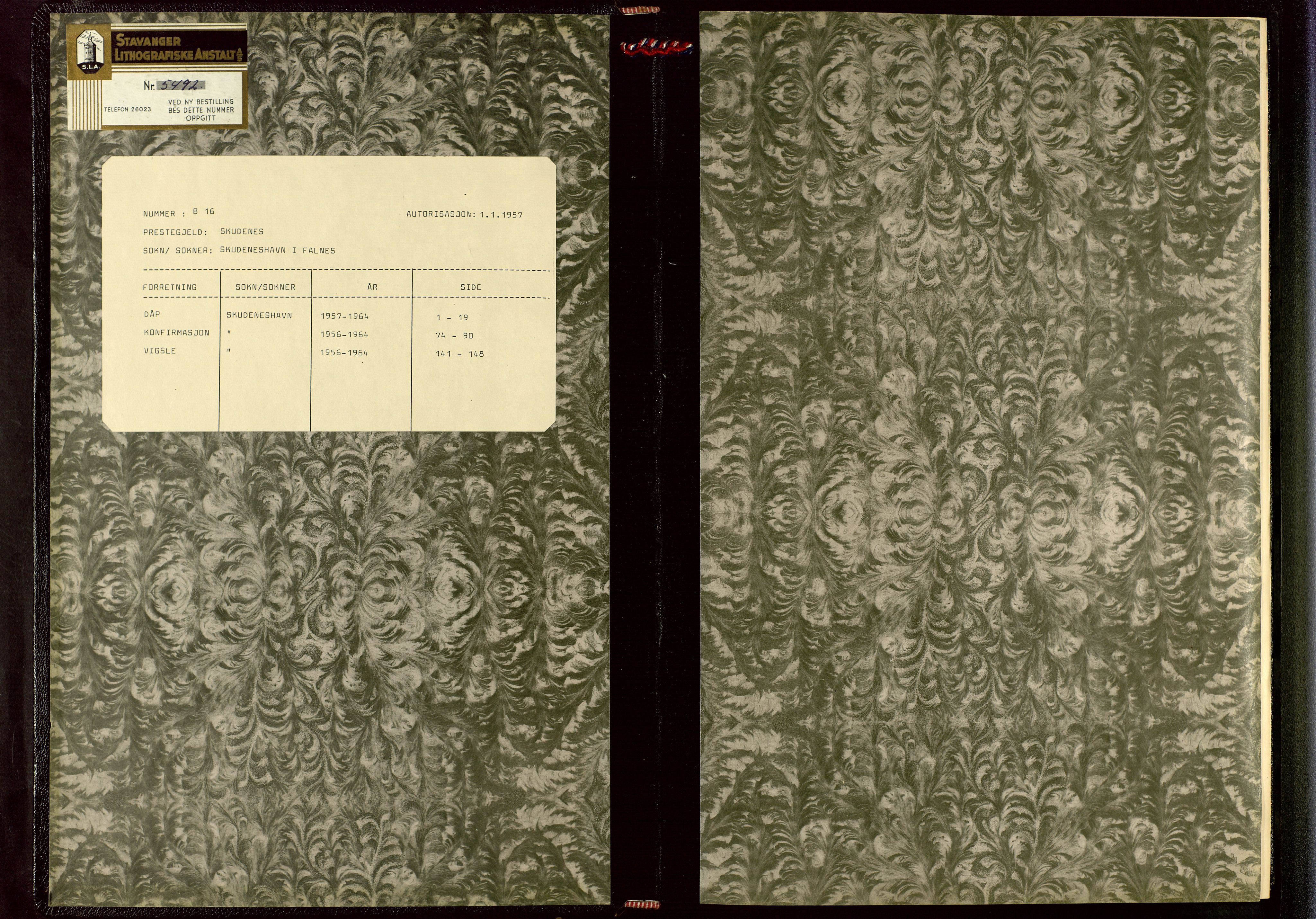Skudenes sokneprestkontor, SAST/A -101849/H/Ha/Hab/L0016: Parish register (copy) no. B 16, 1956-1964