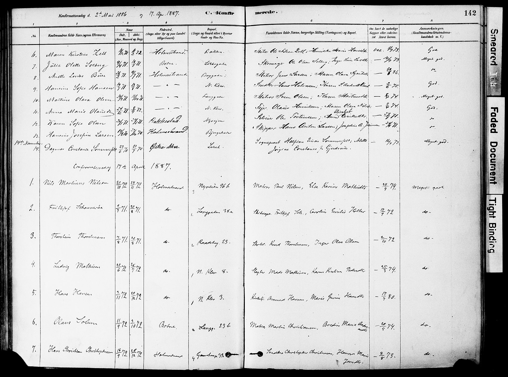 Holmestrand kirkebøker, AV/SAKO-A-346/F/Fa/L0004: Parish register (official) no. 4, 1880-1901, p. 142