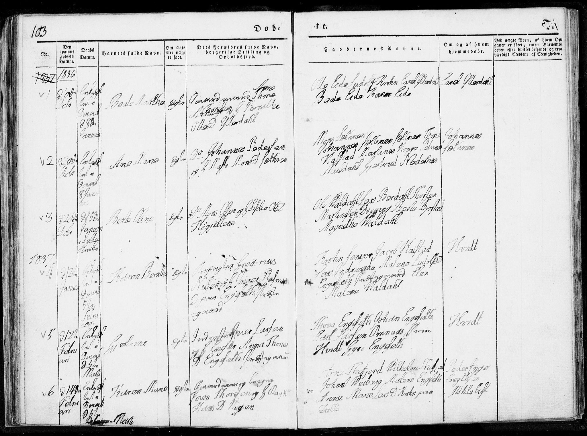 Ministerialprotokoller, klokkerbøker og fødselsregistre - Møre og Romsdal, AV/SAT-A-1454/519/L0247: Parish register (official) no. 519A06, 1827-1846, p. 103