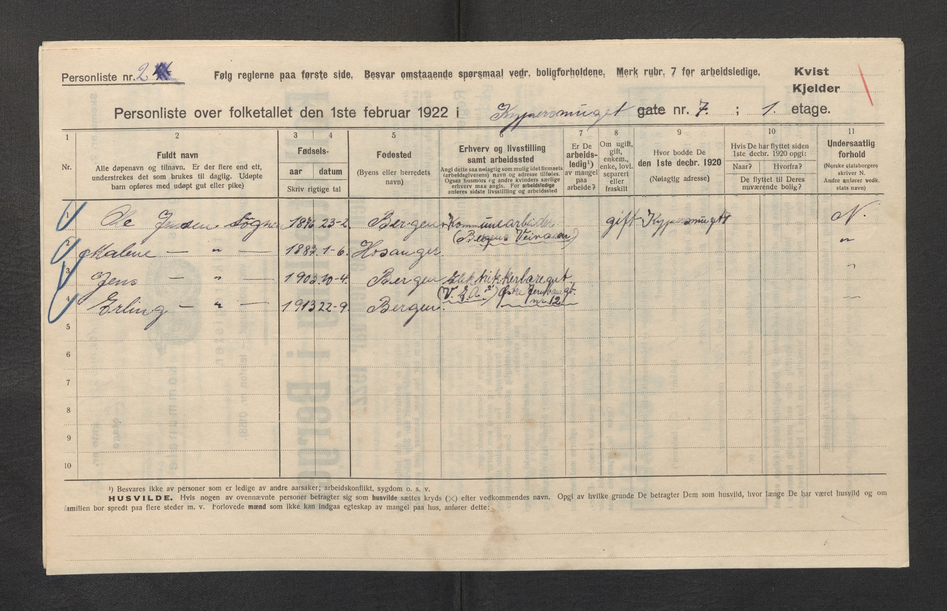 SAB, Municipal Census 1922 for Bergen, 1922, p. 21121