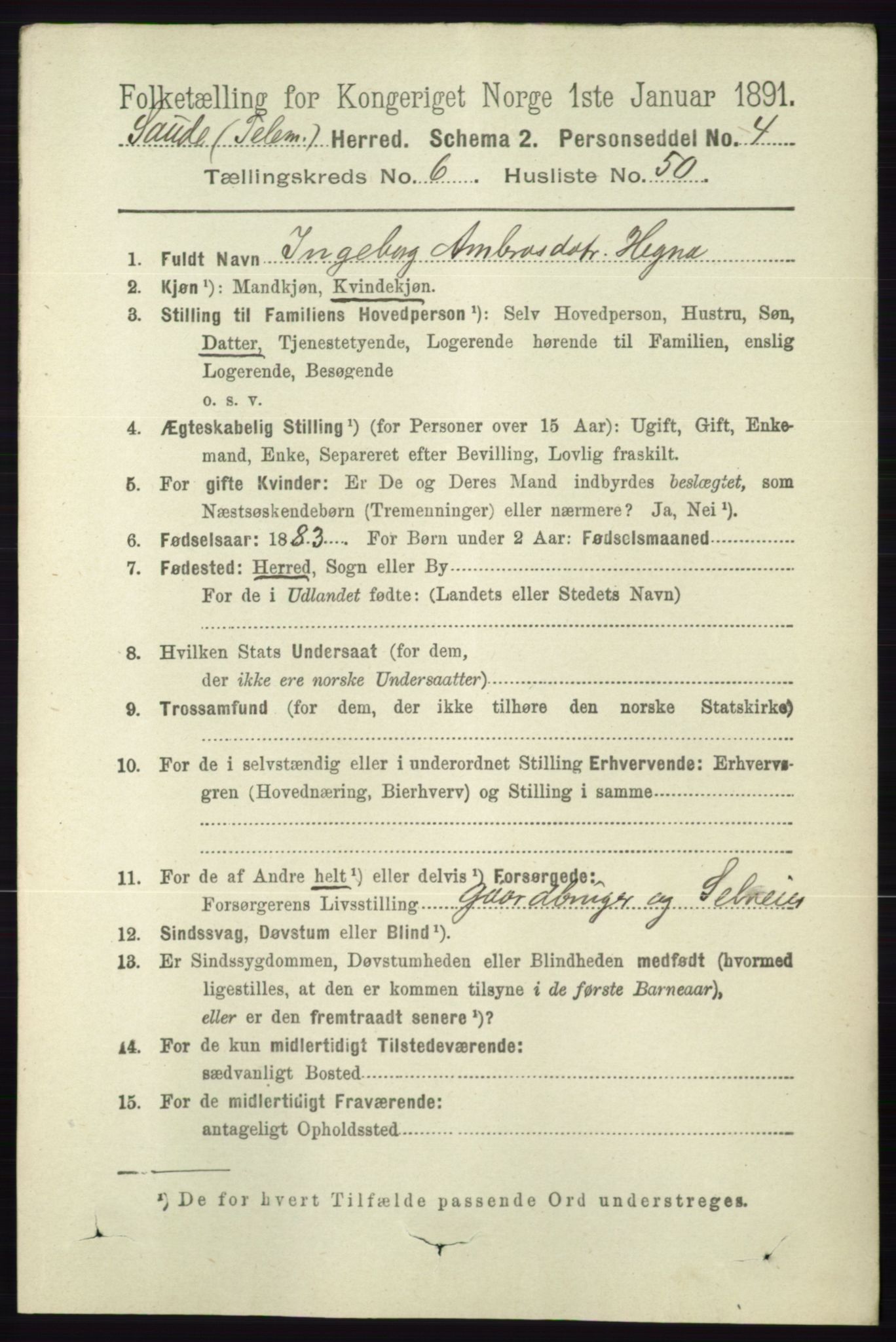 RA, 1891 census for 0822 Sauherad, 1891, p. 1968