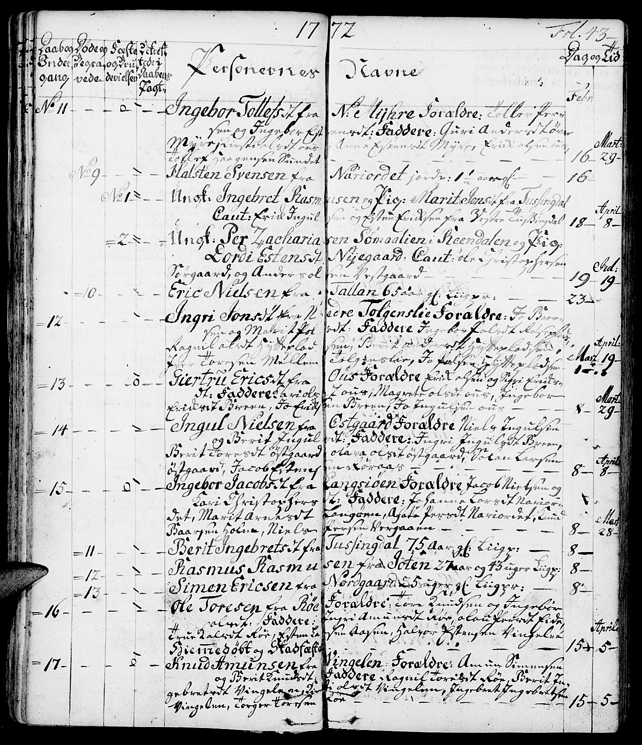 Tolga prestekontor, AV/SAH-PREST-062/K/L0002: Parish register (official) no. 2, 1768-1786, p. 43