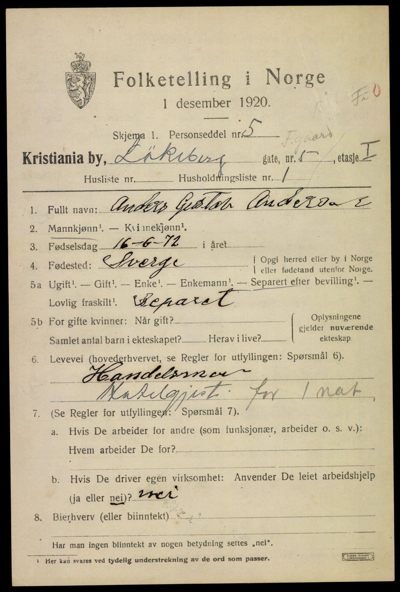 SAO, 1920 census for Kristiania, 1920, p. 366963