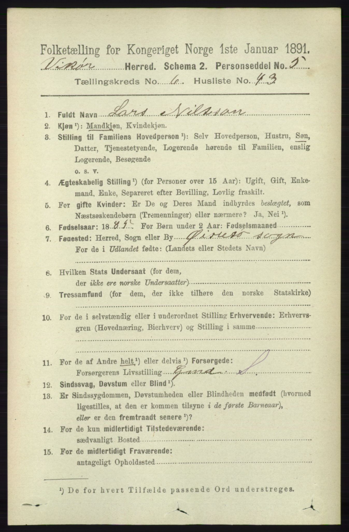 RA, 1891 census for 1238 Vikør, 1891, p. 2030