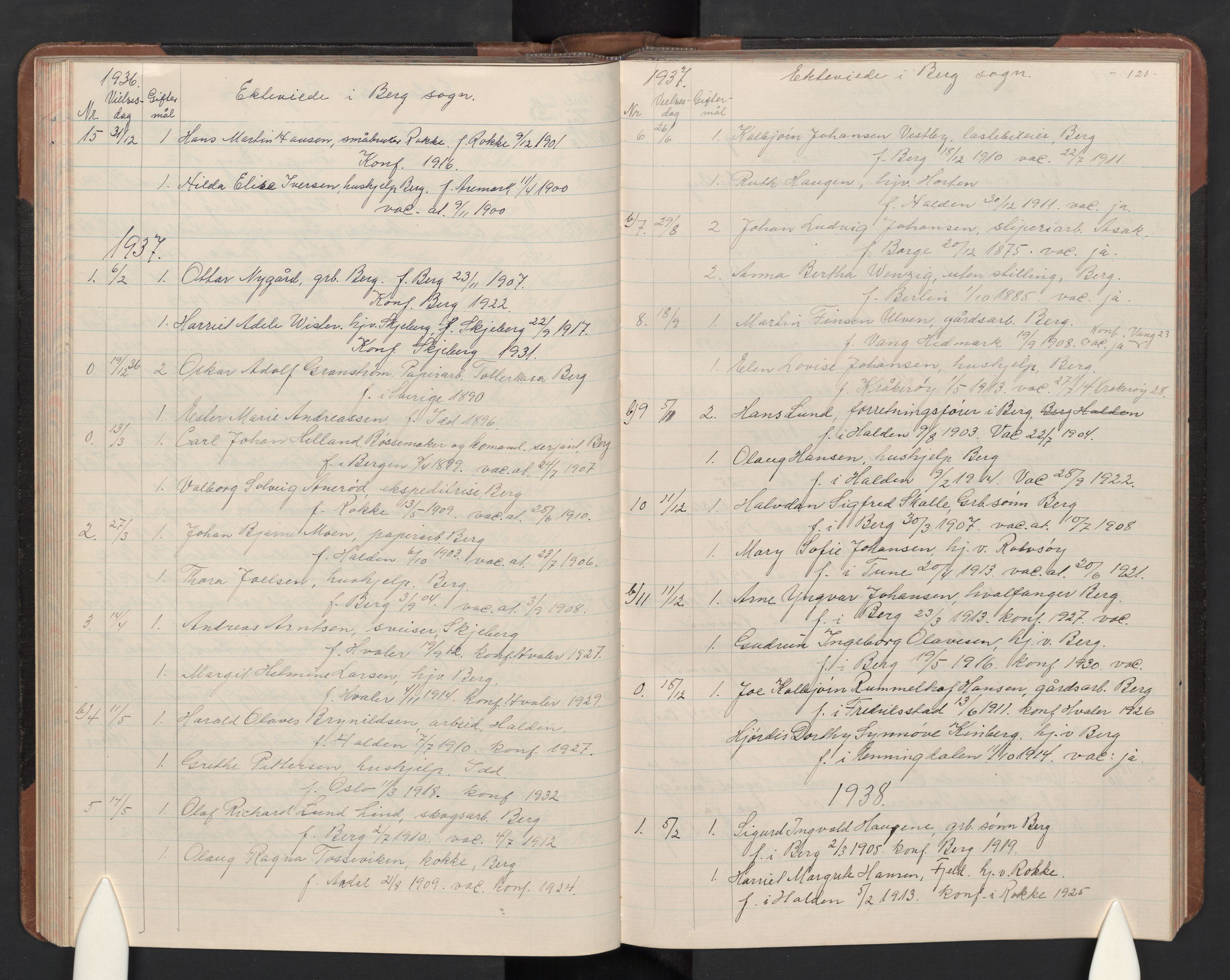 Berg prestekontor Kirkebøker, AV/SAO-A-10902/G/Ga/L0005: Parish register (copy) no. I 5, 1922-1965, p. 123
