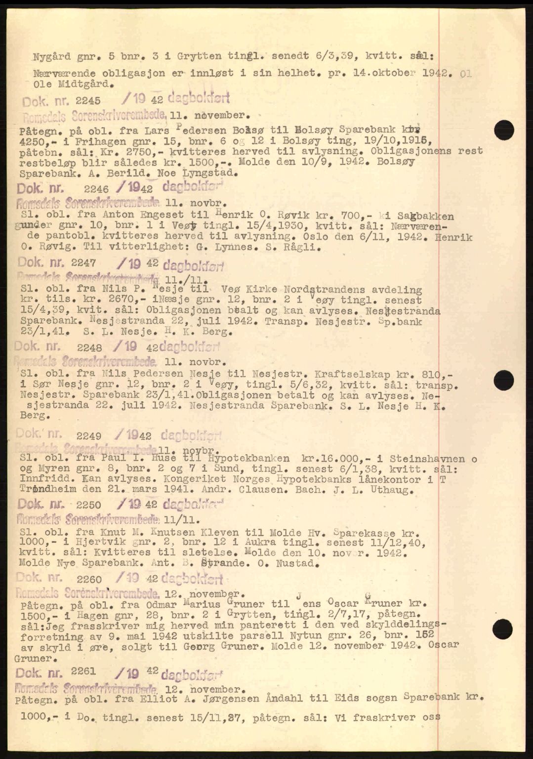 Romsdal sorenskriveri, AV/SAT-A-4149/1/2/2C: Mortgage book no. C1a, 1936-1945, Diary no: : 2245/1942