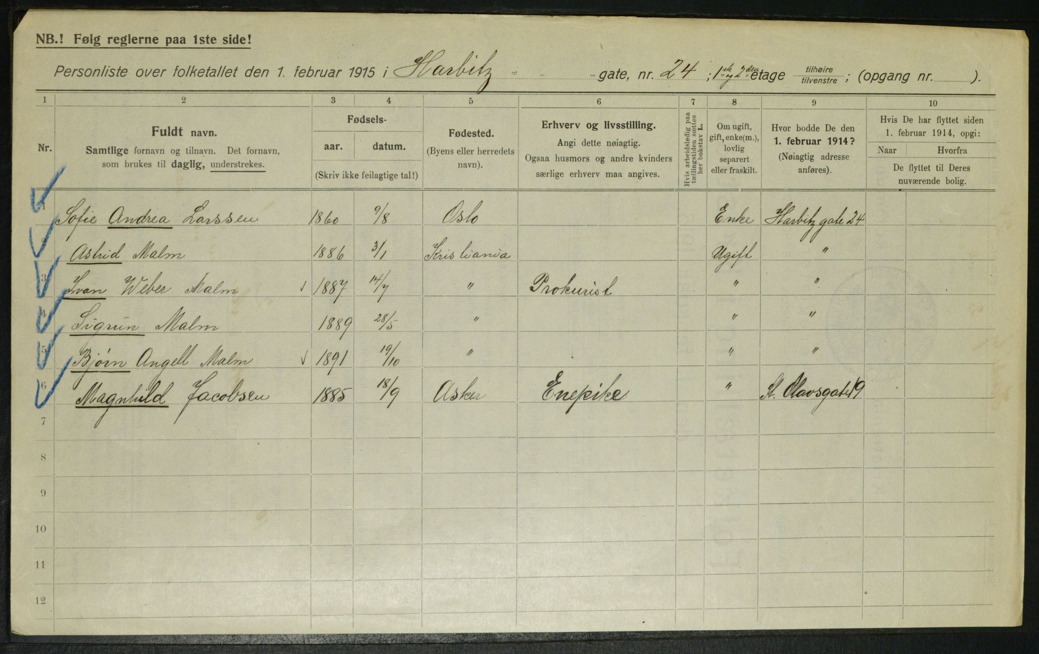 OBA, Municipal Census 1915 for Kristiania, 1915, p. 80934