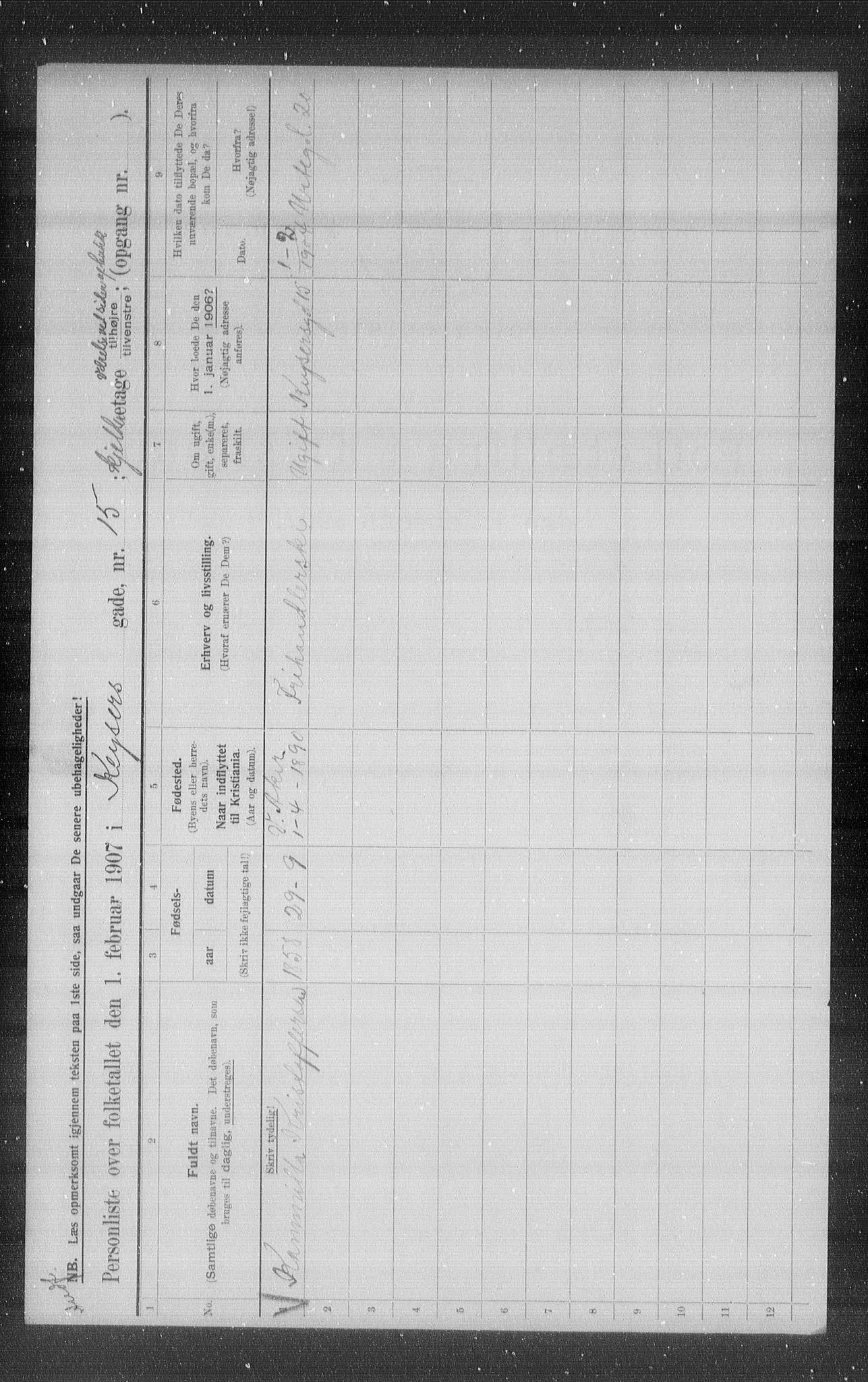 OBA, Municipal Census 1907 for Kristiania, 1907, p. 25165