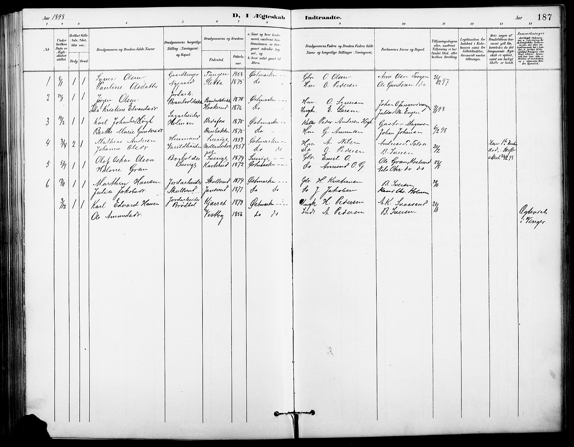 Vinger prestekontor, AV/SAH-PREST-024/H/Ha/Hab/L0004: Parish register (copy) no. 4, 1895-1920, p. 187